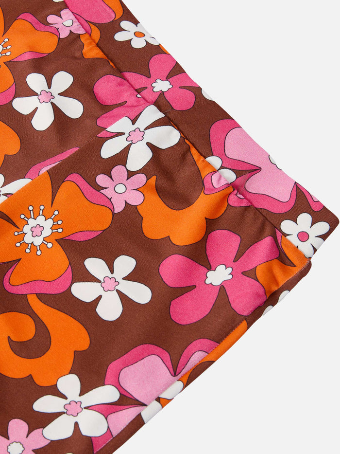 Flared Pants Gwenda Jr With Retro Flower Print Brown