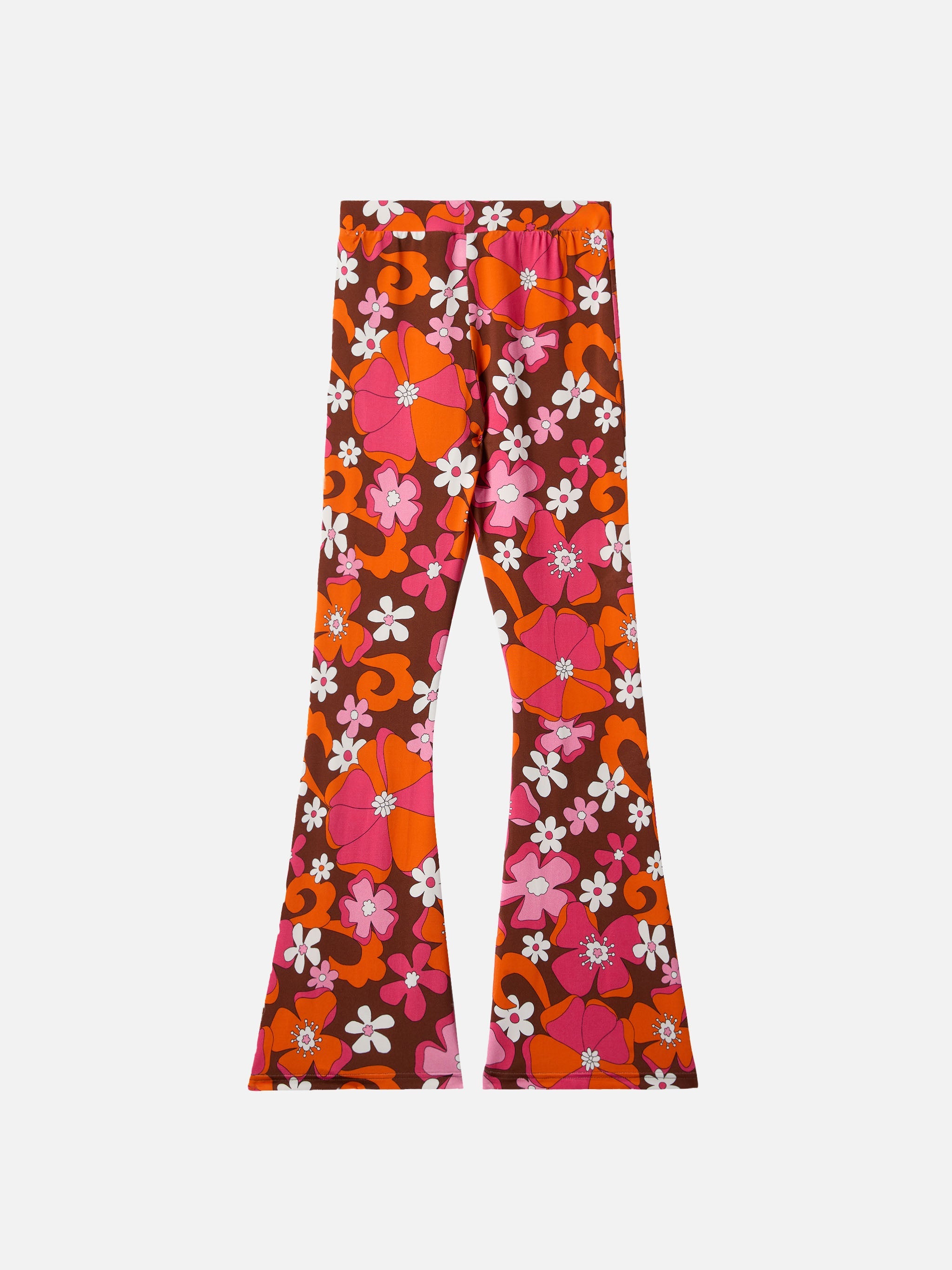 Flared Pants Gwenda Jr With Retro Flower Print Brown