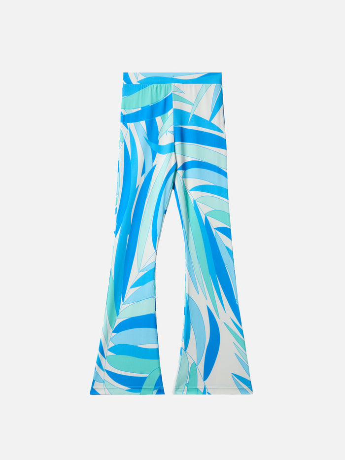 Flared Pants Gwenda Jr With Palms Print Blue