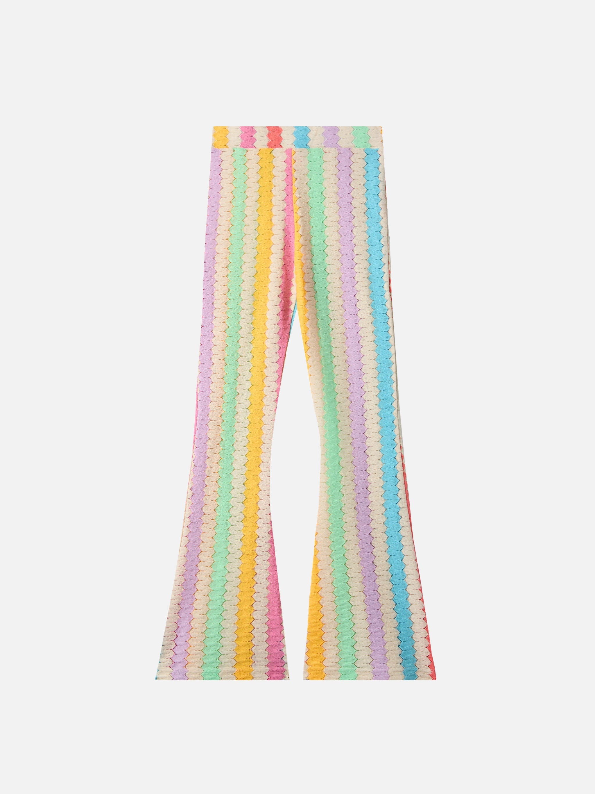 Flared Raschel Pants Gwenda Jr With Vertical Chevron Pattern White