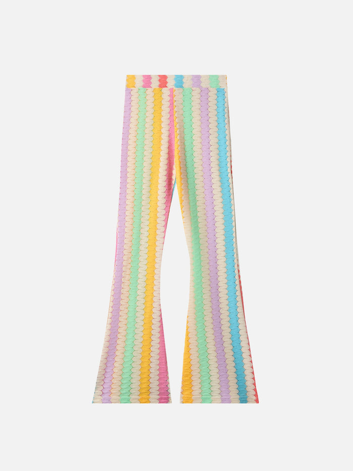 Flared Raschel Pants Gwenda Jr With Vertical Chevron Pattern White