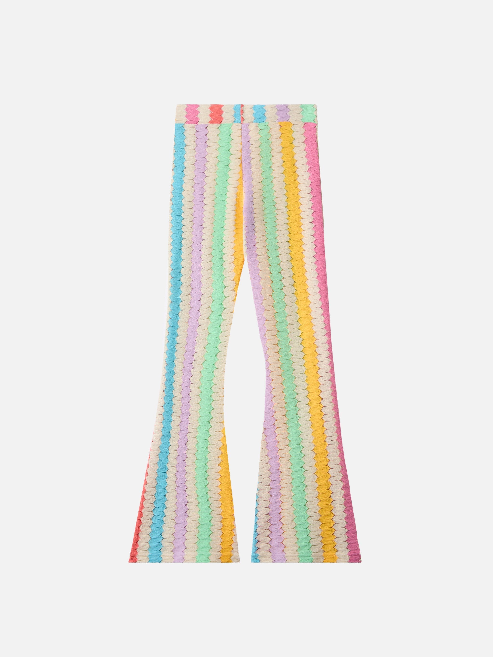 Flared Raschel Pants Gwenda Jr With Vertical Chevron Pattern White