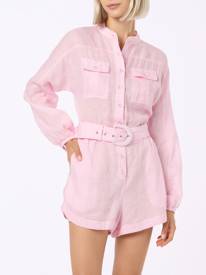 Hanniel Pink Linen Playsuit Overalls