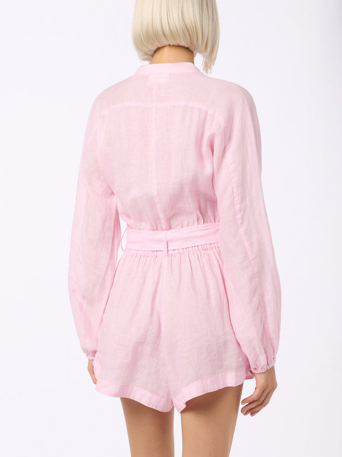 Hanniel Pink Linen Playsuit Overalls