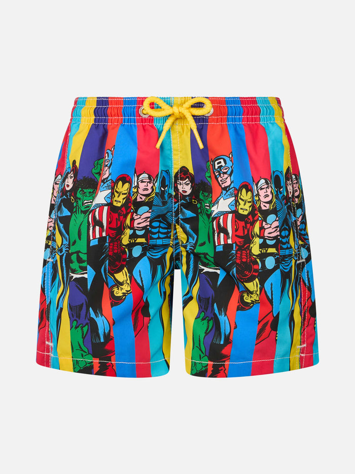 Boy Mid-Length Haiti Swim-Shorts With Marvel Superheroes Placed Print | Special Edition __single__ Swimshort