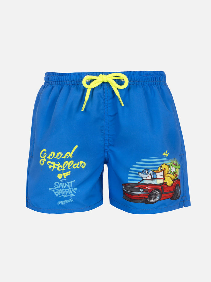 Boy Mid-Length Haiti Swim-Shorts With Cryptopuppets Placed Print | Special Edition __single__ Swimshort