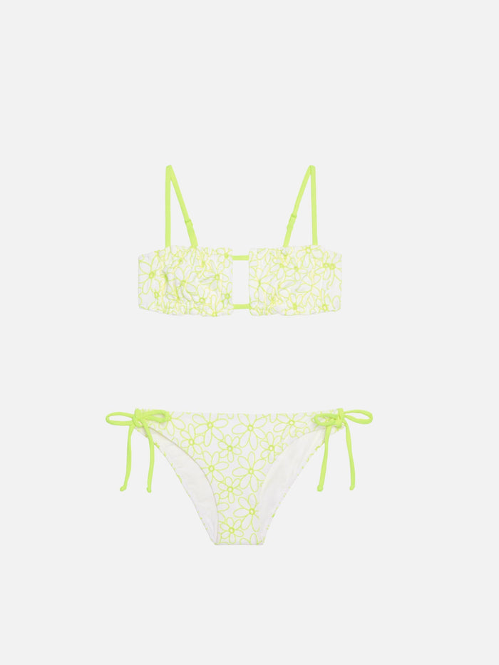 Girl Bikini With Daisy Embroidery Yellow