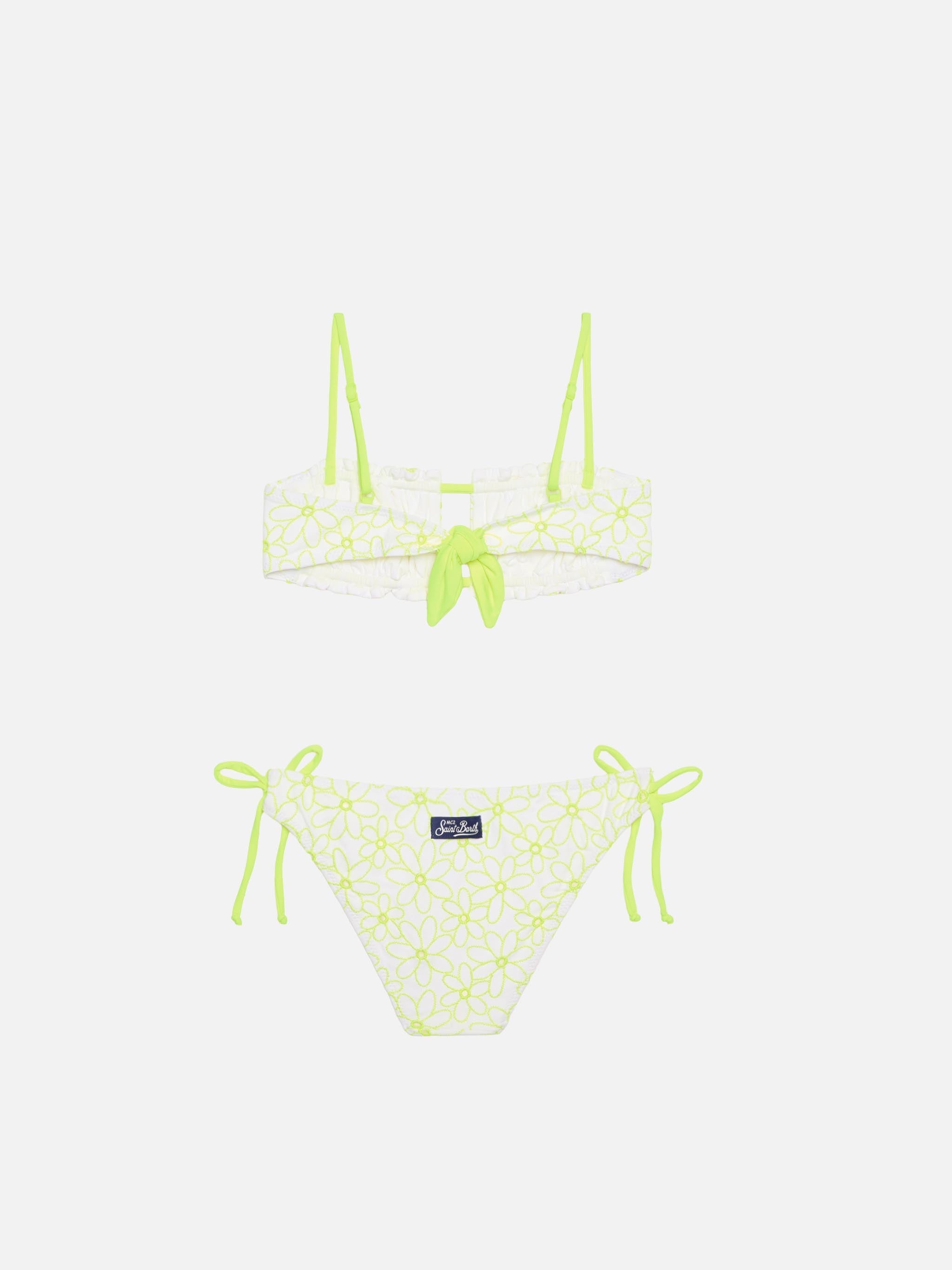 Girl Bikini With Daisy Embroidery Yellow