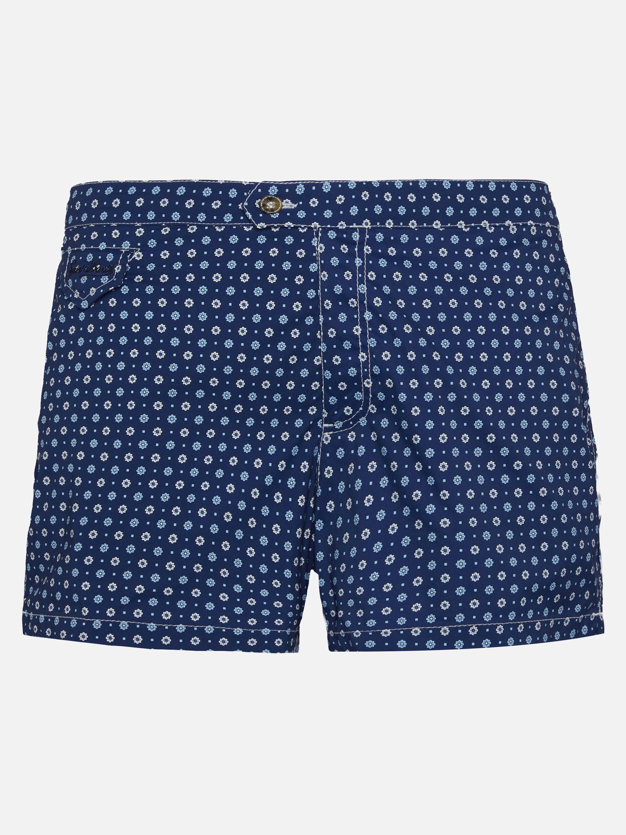 Harrys Fitted Cut Swim Shorts With Flower Tie Print Blue Navy Swimshort