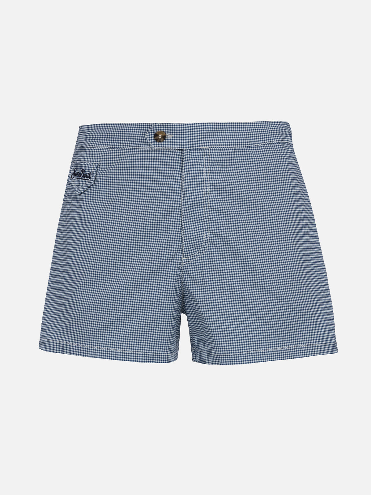 Man Fitted Cut Swim Shorts Harrys With Gingham Print Blue Swimshort