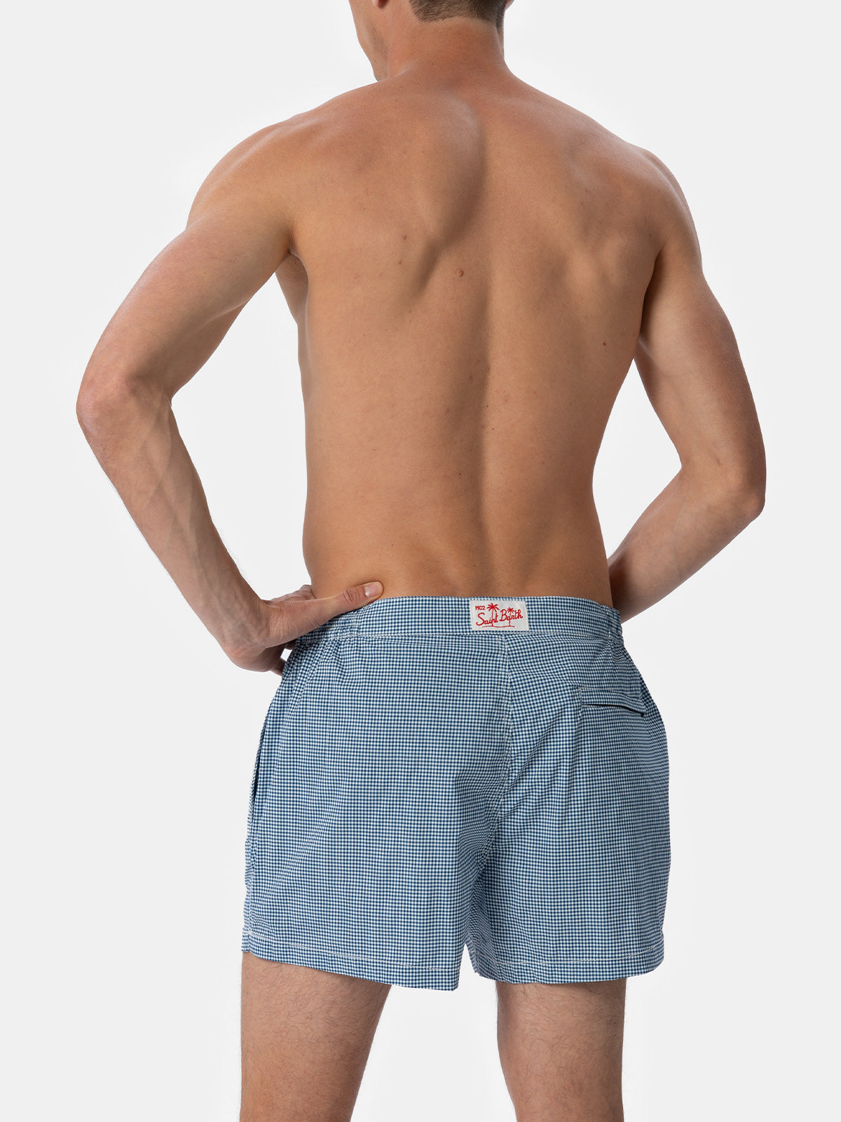 Man Fitted Cut Swim Shorts Harrys With Gingham Print Blue Swimshort