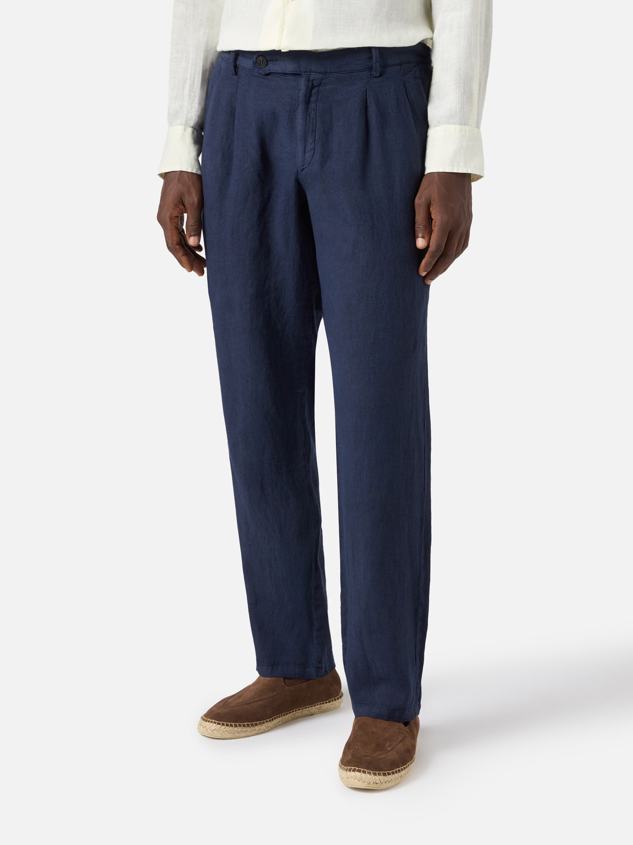Navy Blue Havier Long Pants In Pure Linen __single__