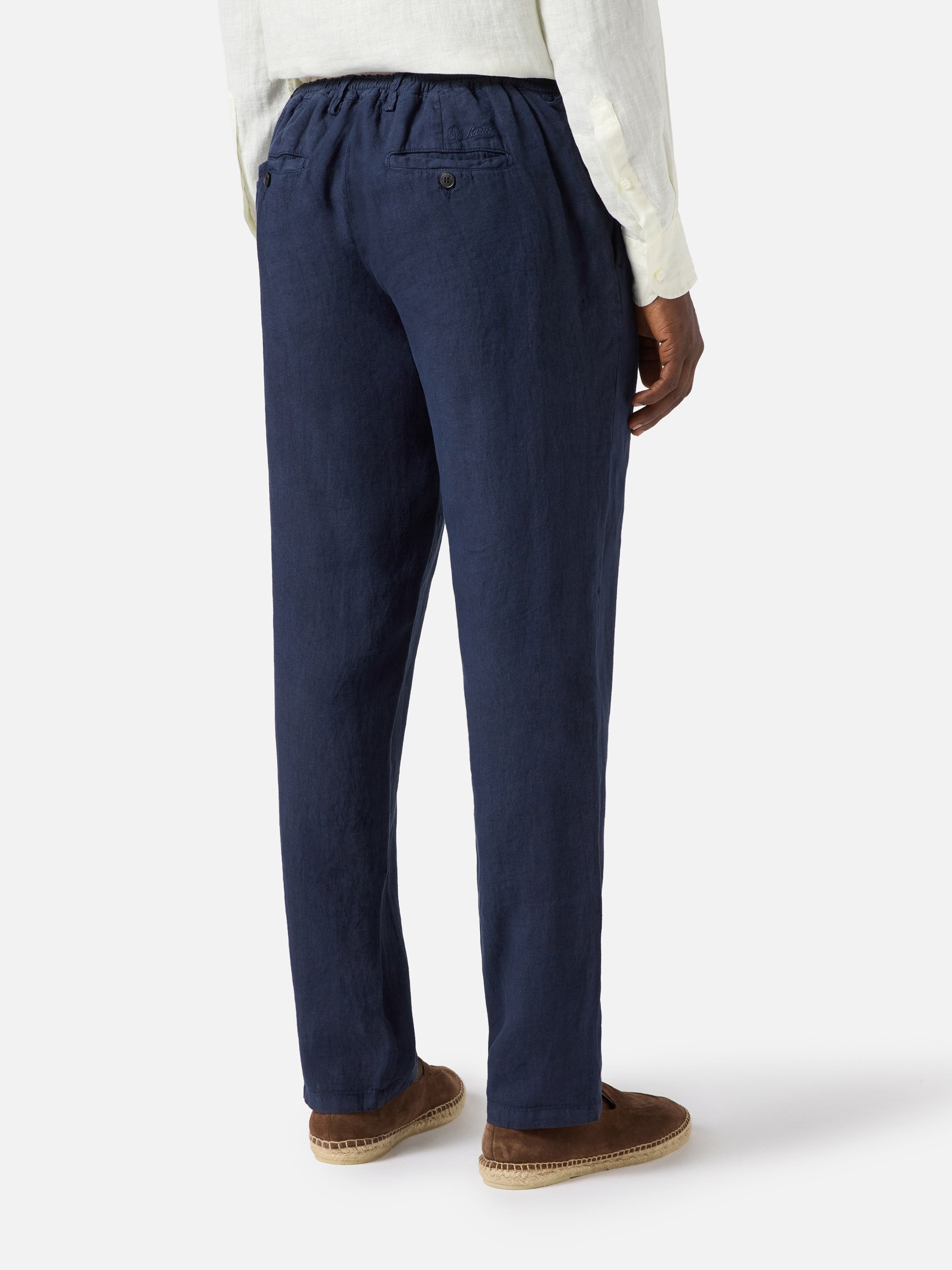 Navy Blue Havier Long Pants In Pure Linen __single__