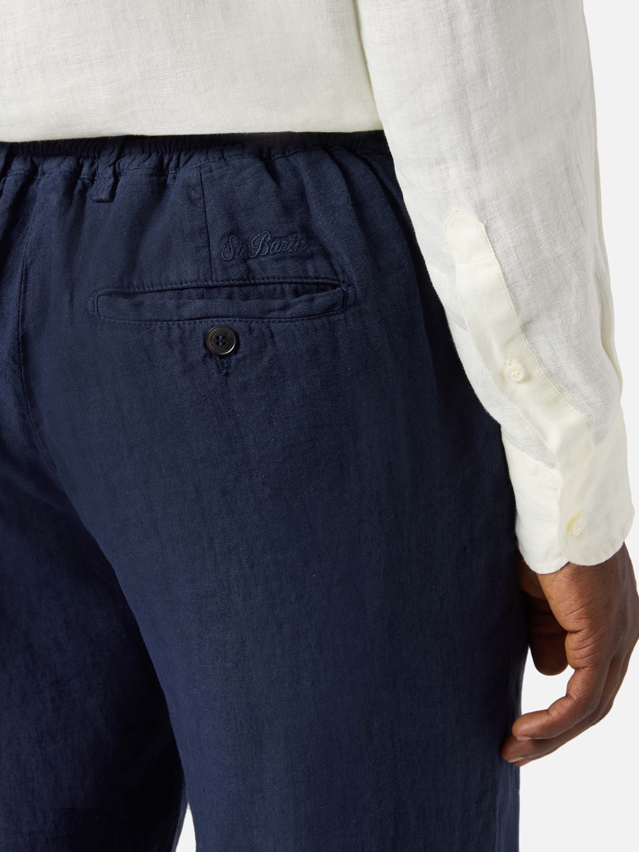 Navy Blue Havier Long Pants In Pure Linen __single__