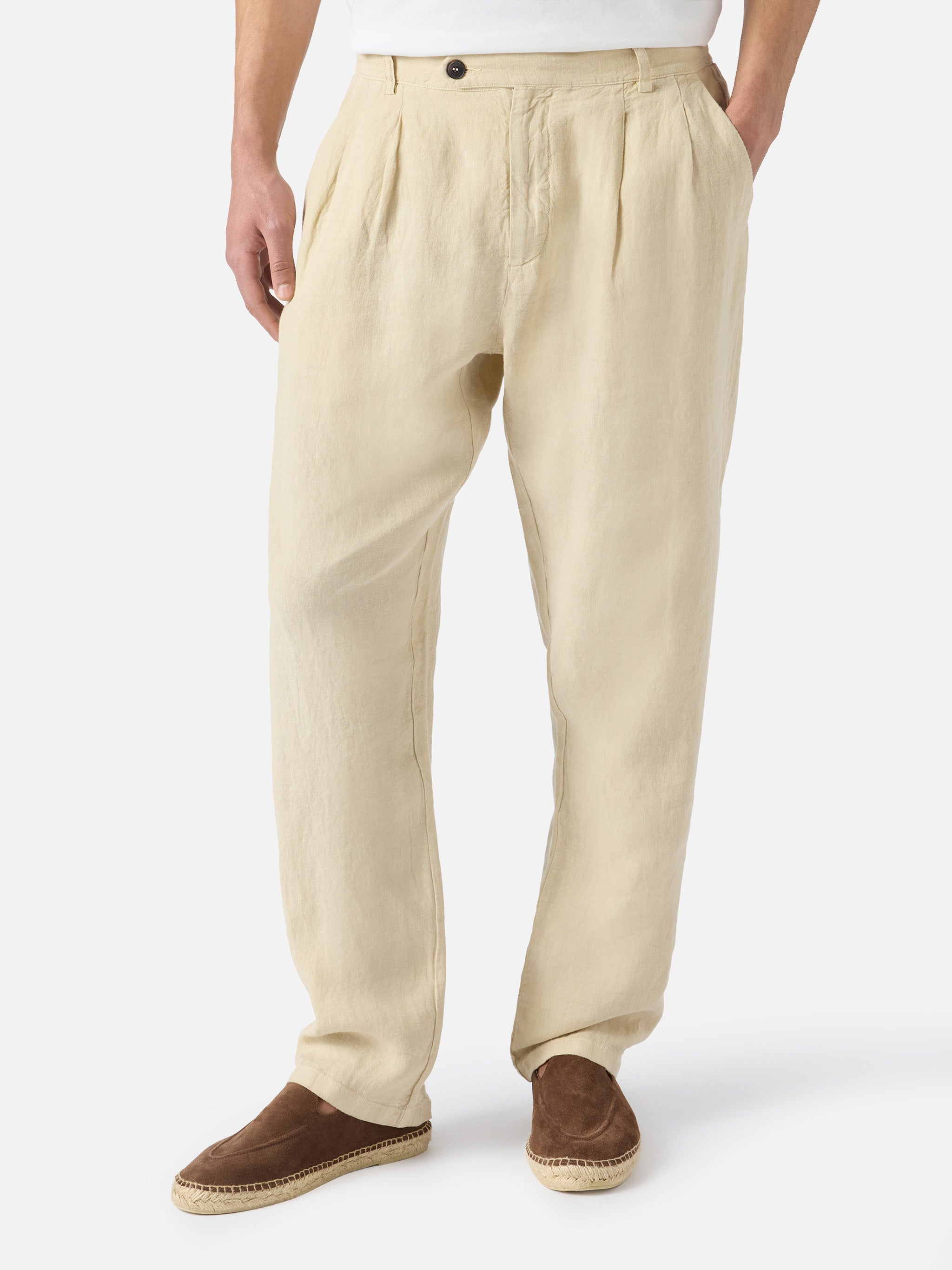 Beige Havier Long Pants Pure Linen Brown