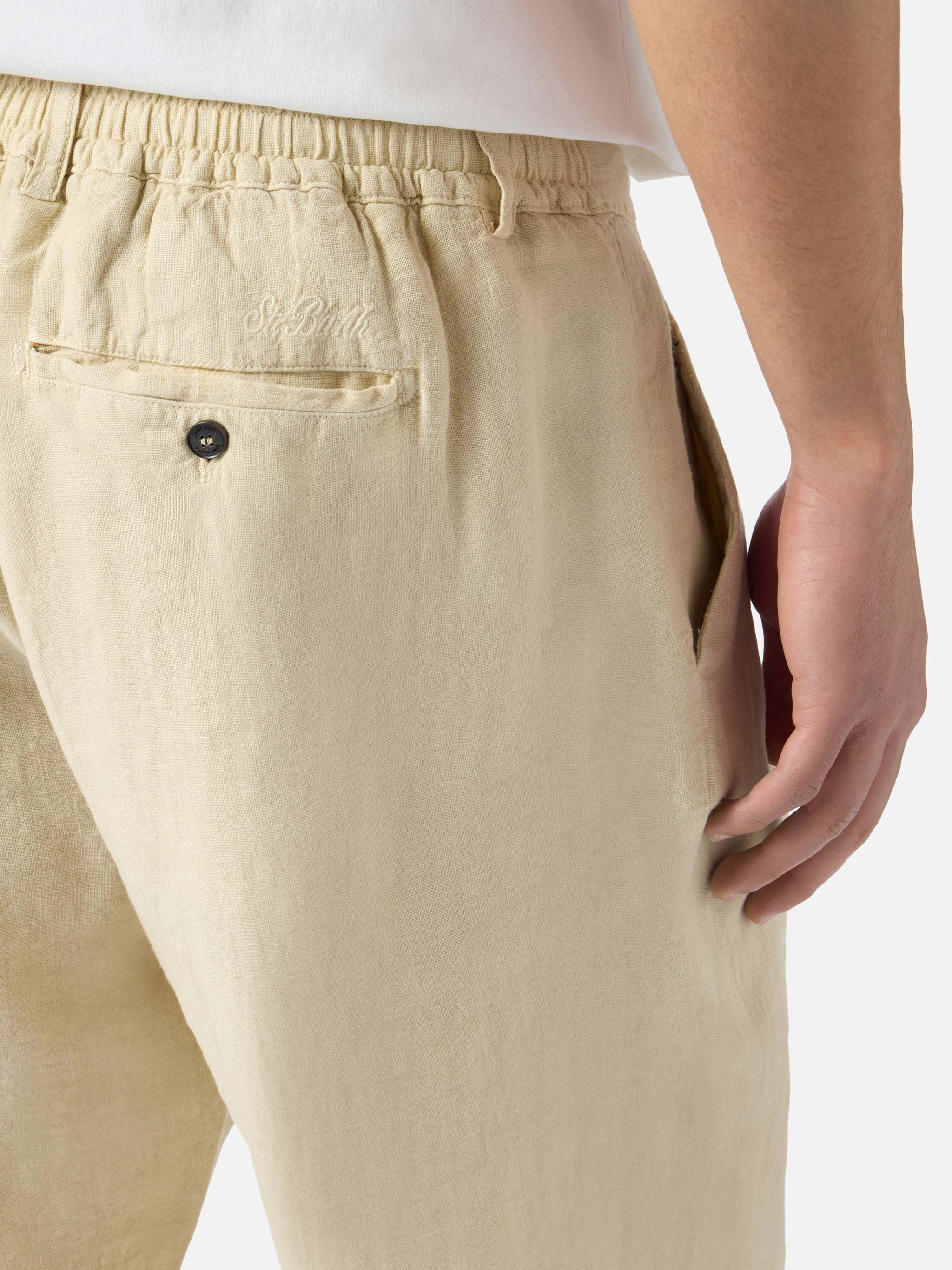 Beige Havier Long Pants Pure Linen Brown