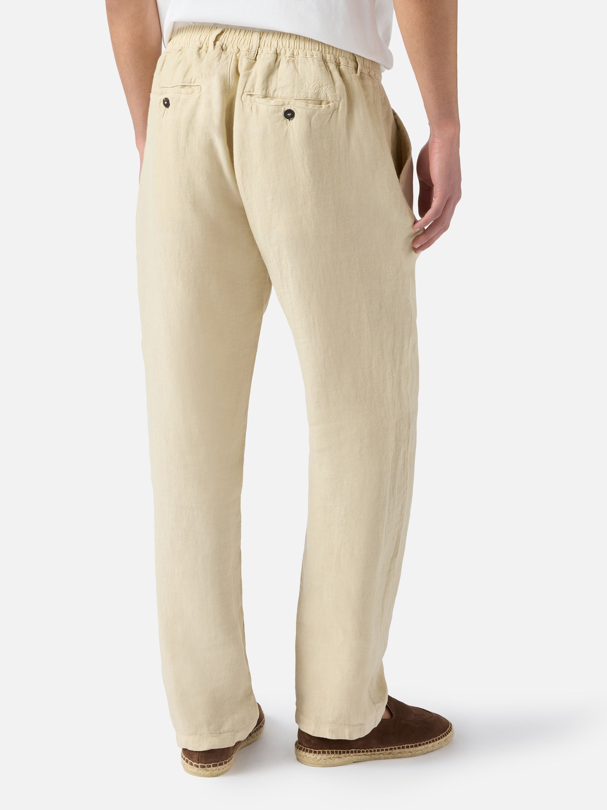 Beige Havier Long Pants Pure Linen Brown