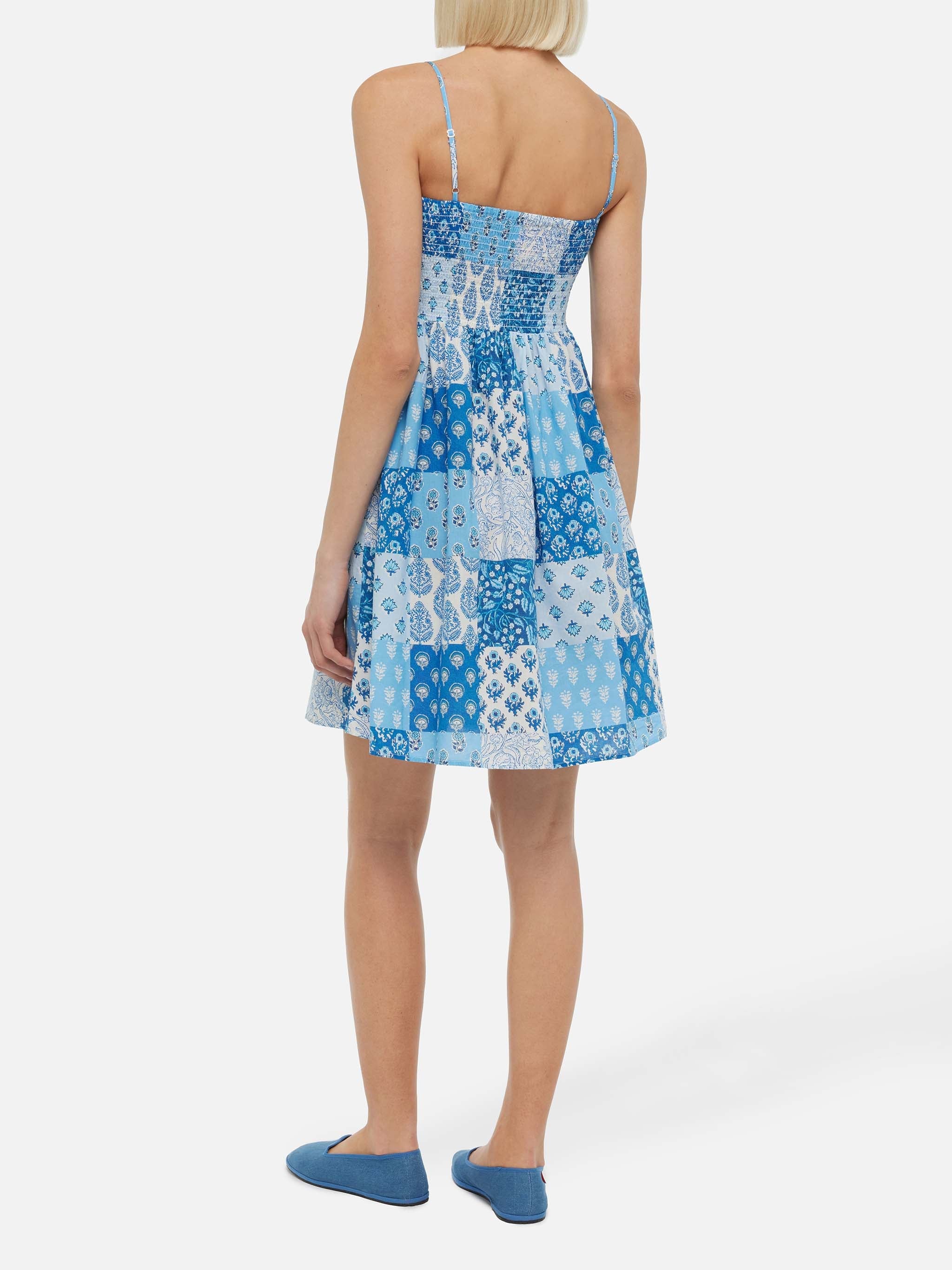 Hawa Cotton Dress With Smocked Embroidered Bodice Blue