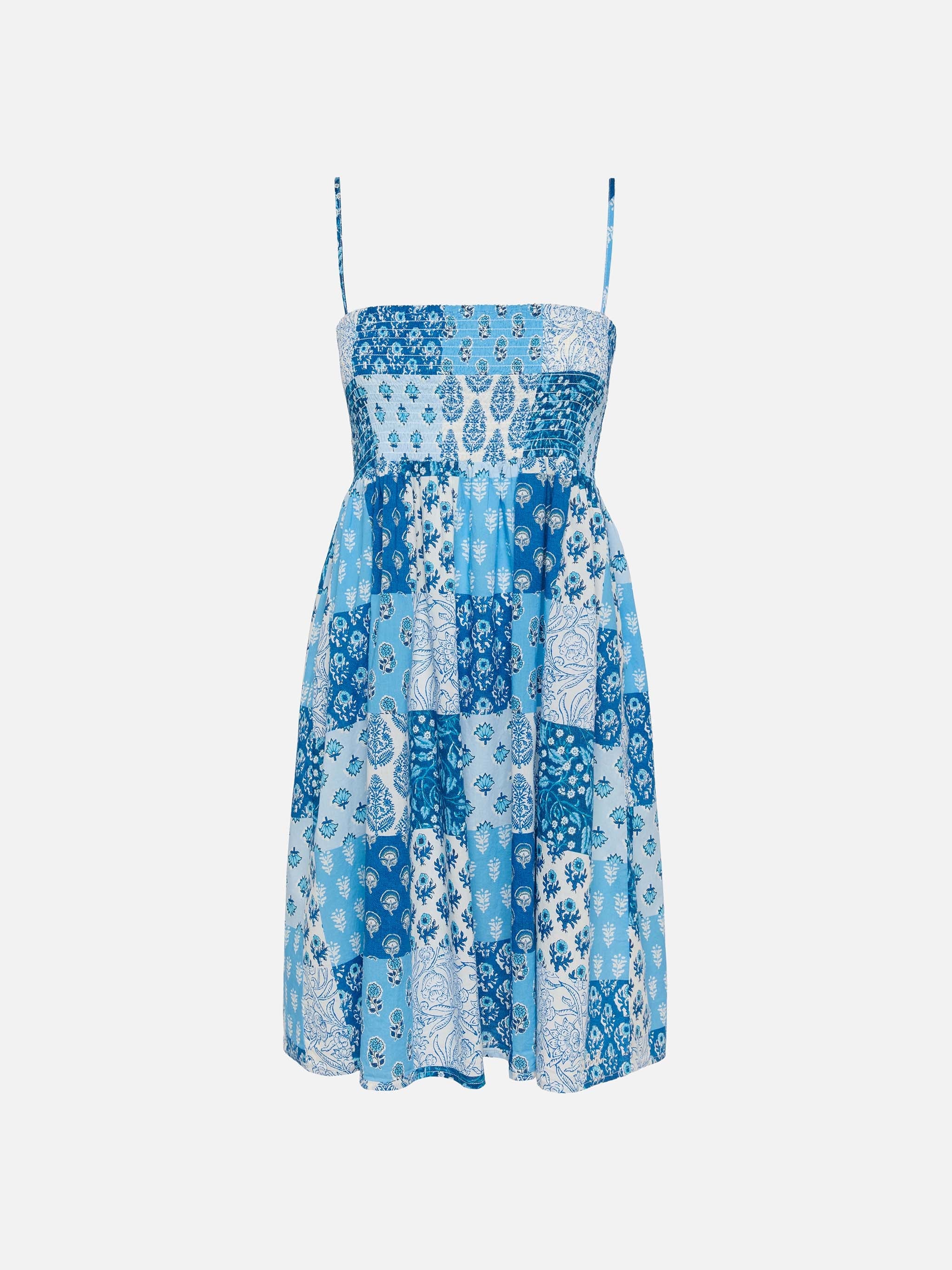 Hawa Cotton Dress With Smocked Embroidered Bodice Blue