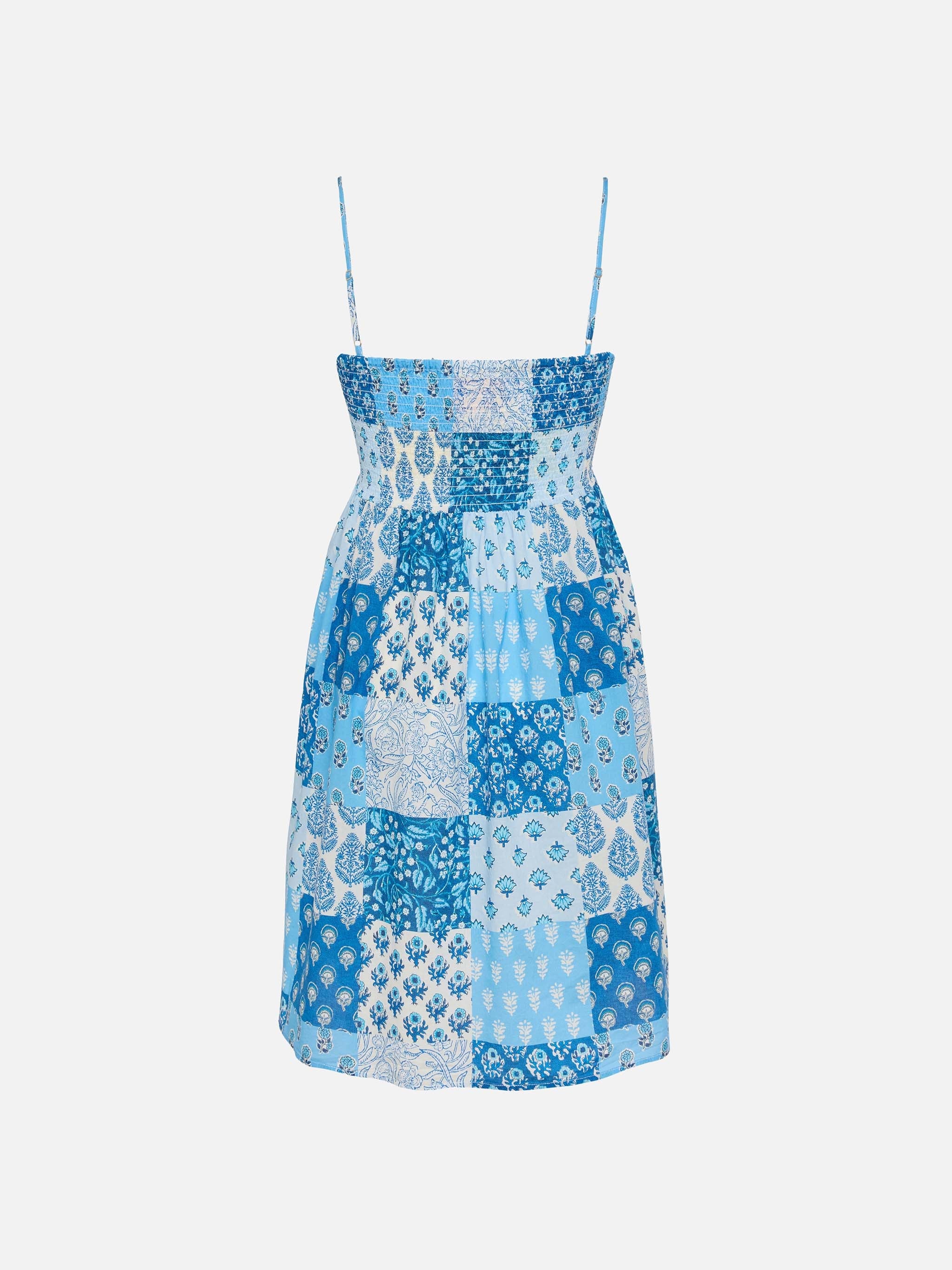 Hawa Cotton Dress With Smocked Embroidered Bodice Blue