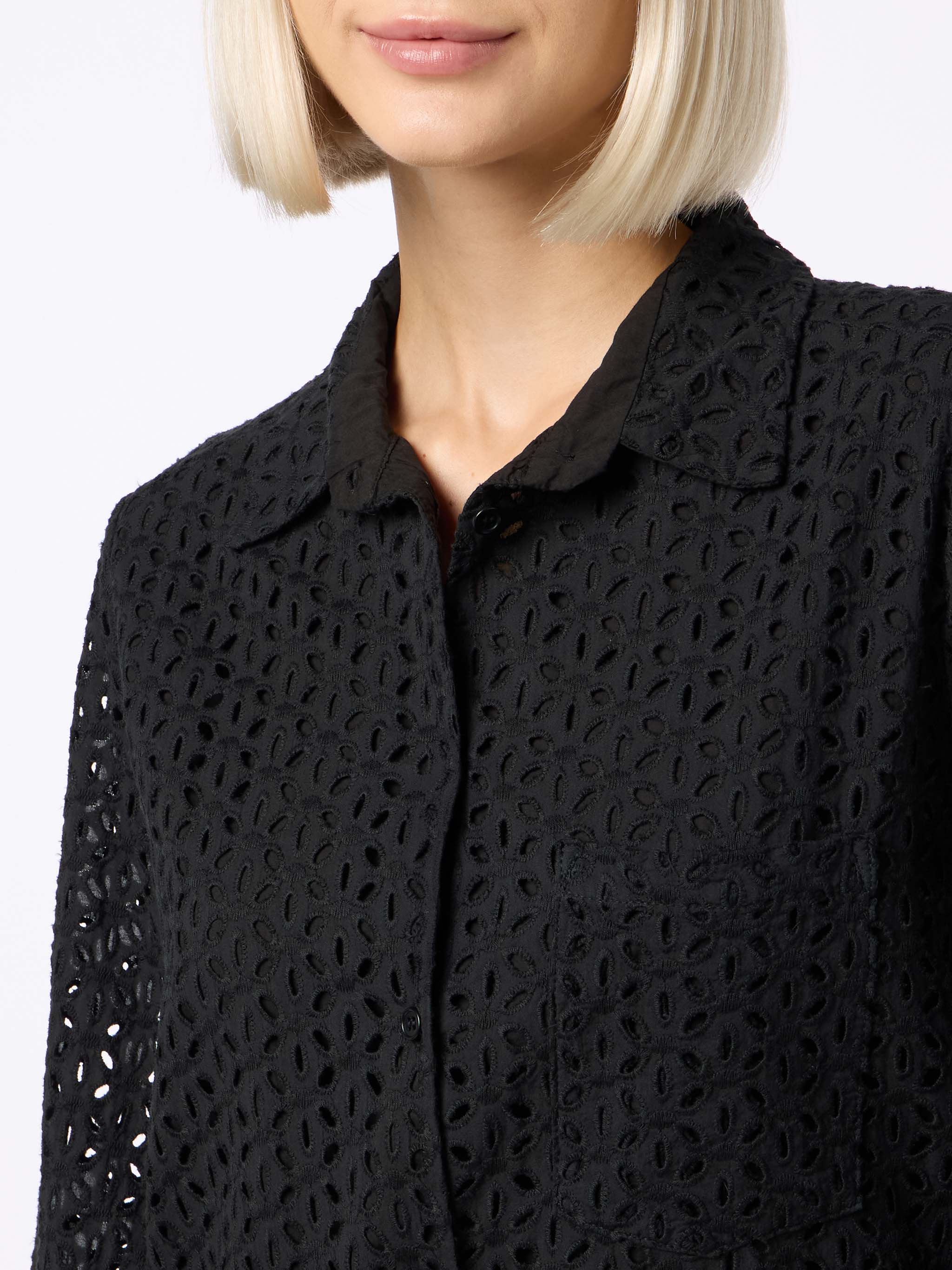 Helena Embry Black Sangallo Cotton Dress Shirt