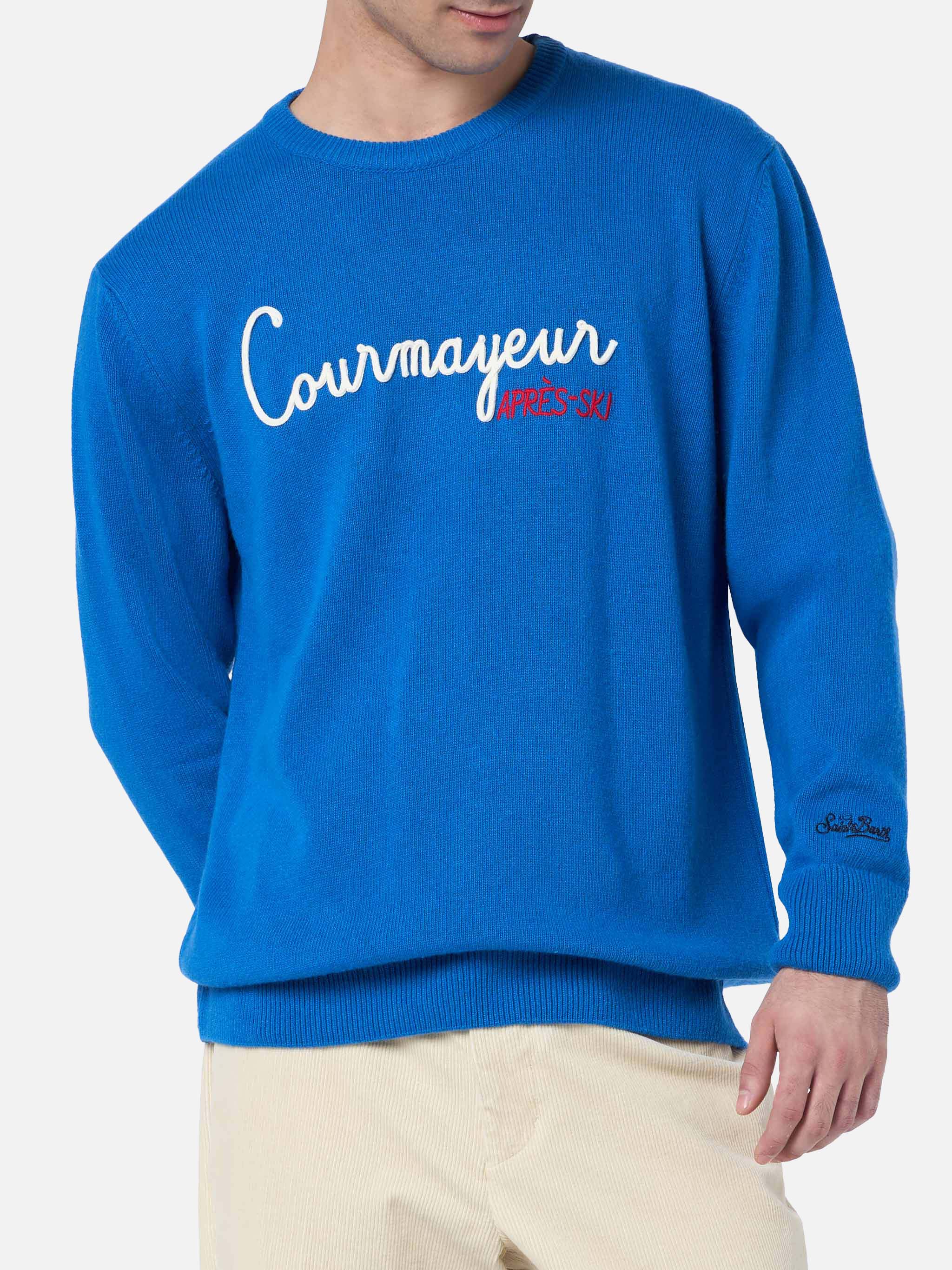 Crewneck Sweater Heron With Courma Apres Ski Embroidery Blue