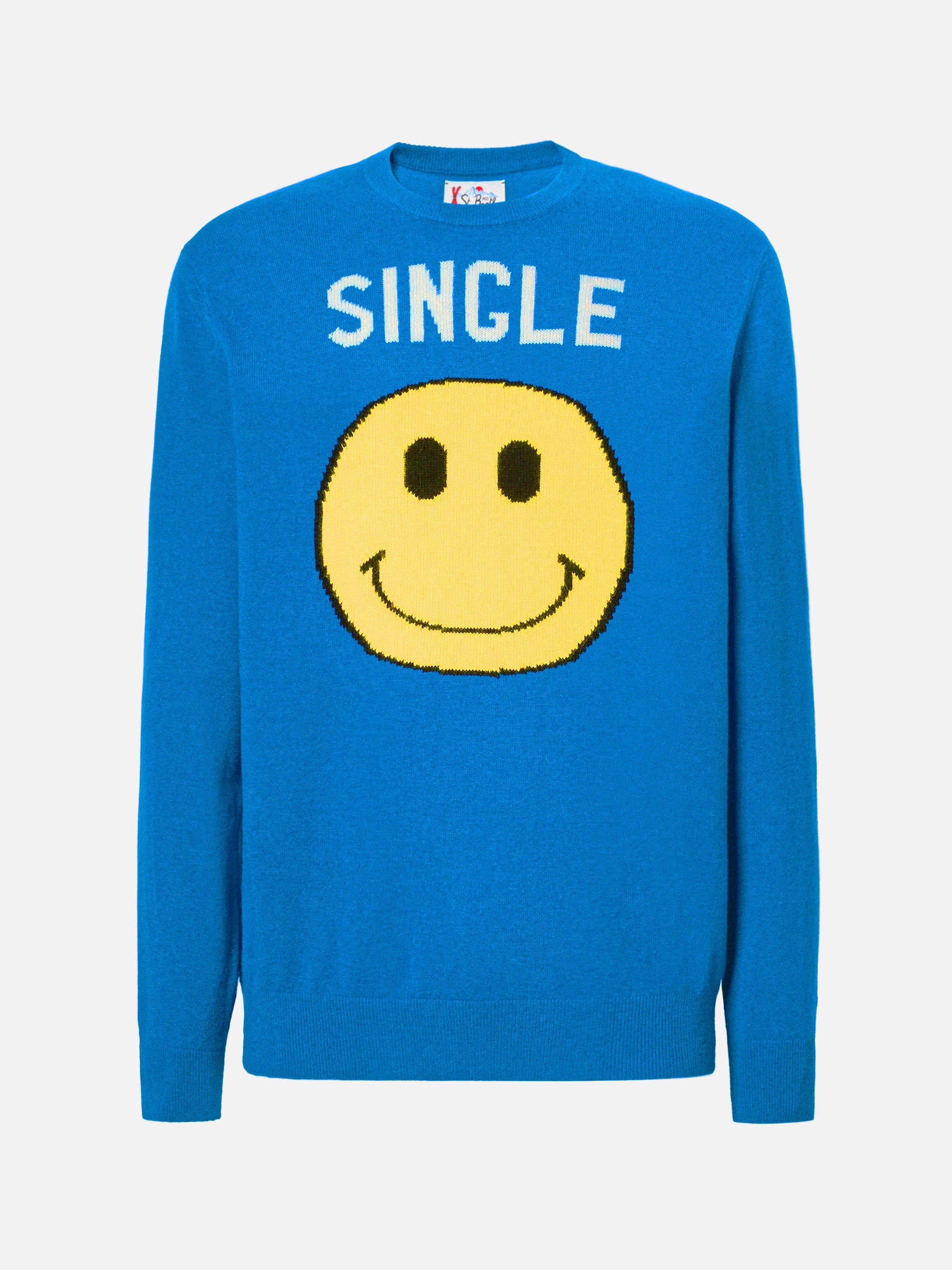 Green Crewneck Heron With Single Jacquard Blue