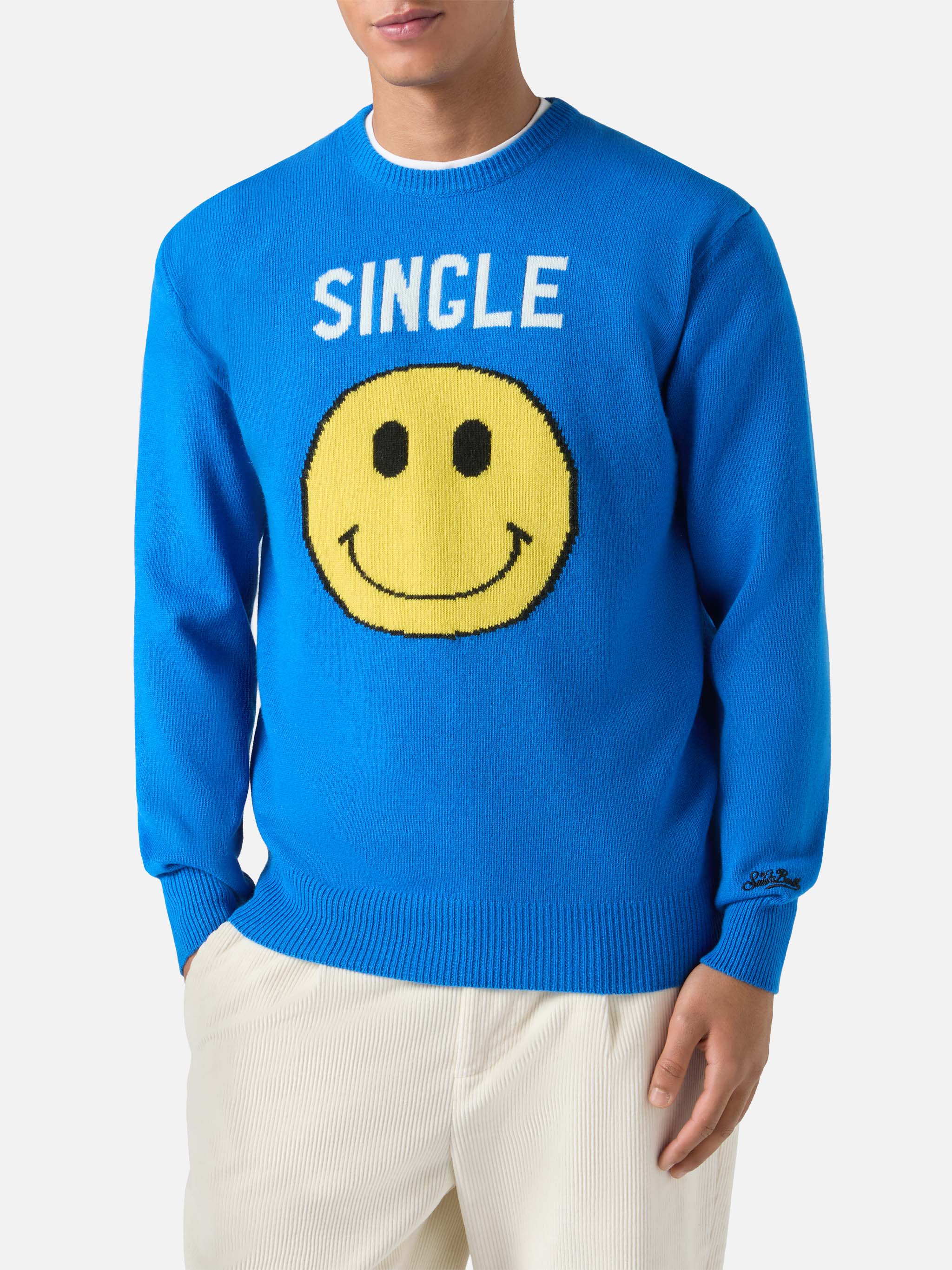 Green Crewneck Heron With Single Jacquard Blue