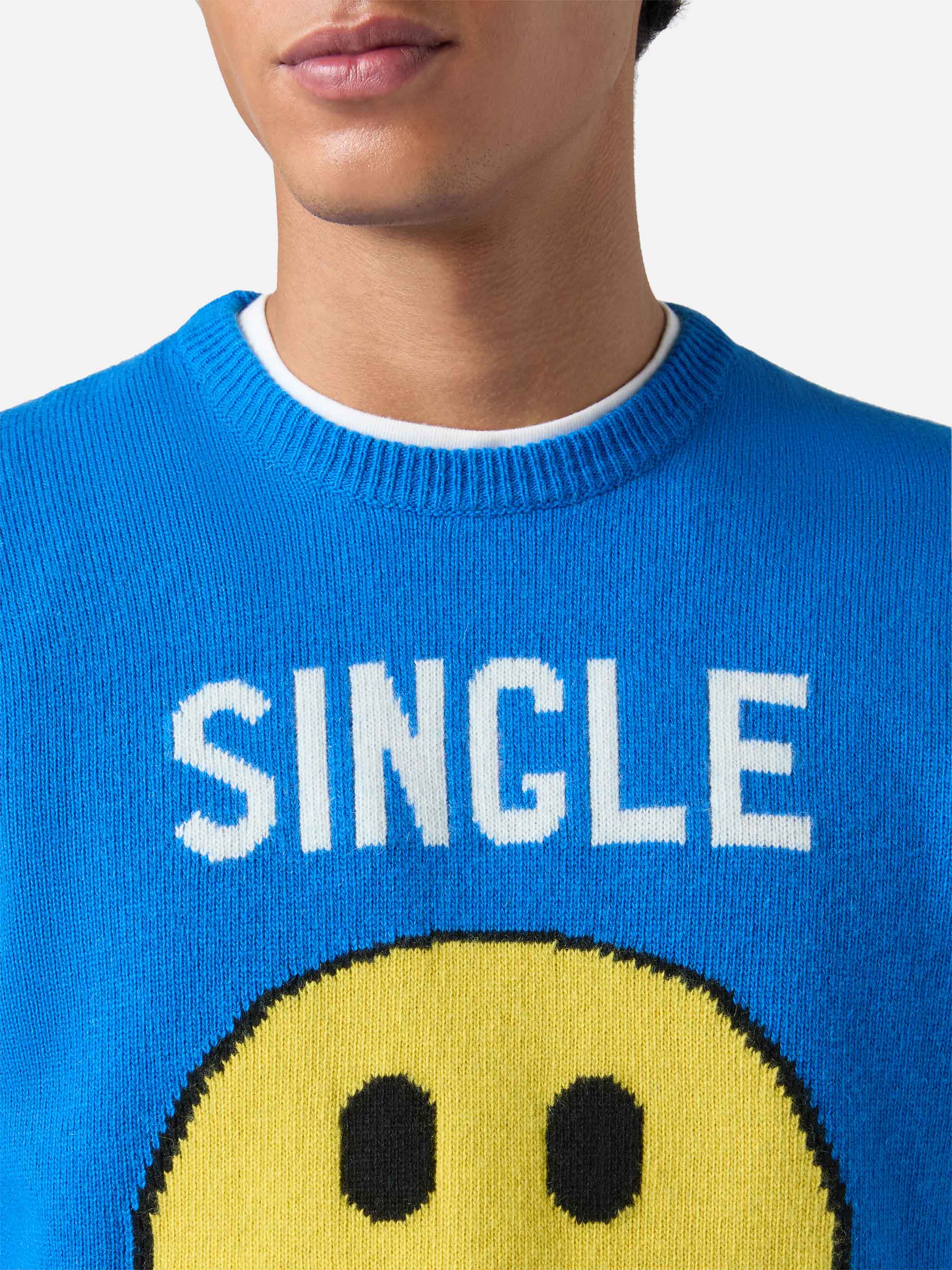 Green Crewneck Heron With Single Jacquard Blue