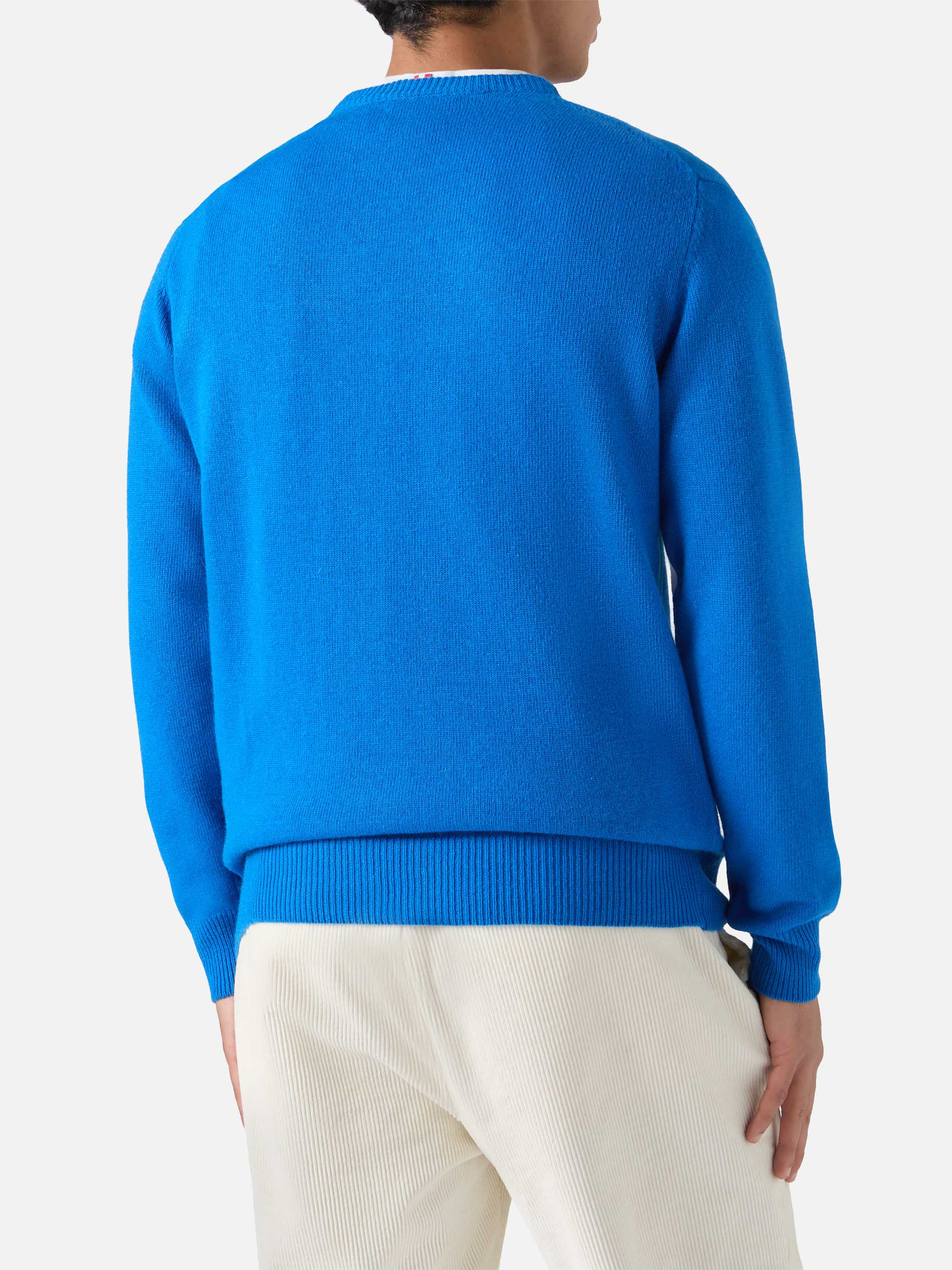 Green Crewneck Heron With Single Jacquard Blue