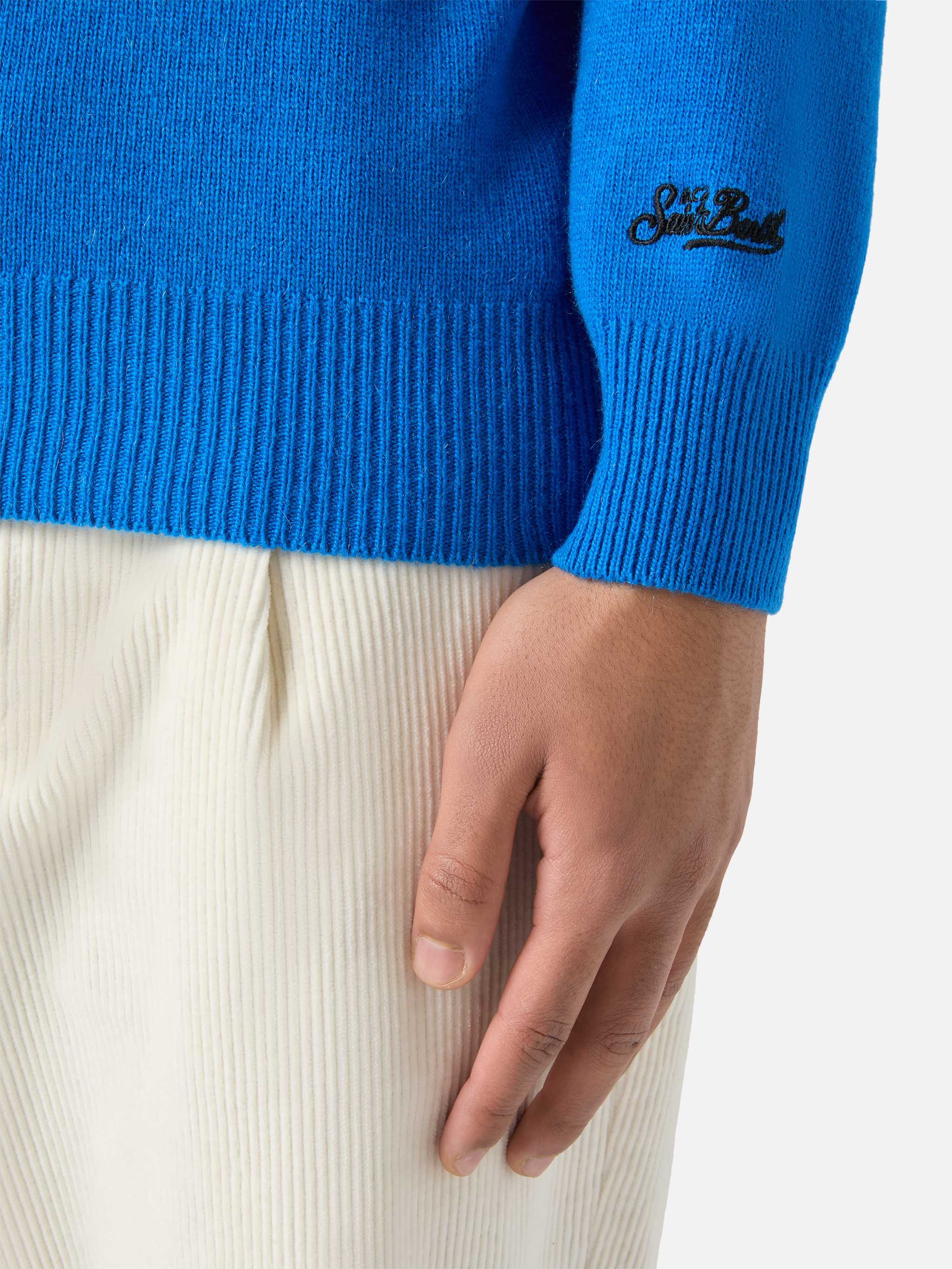 Green Crewneck Heron With Single Jacquard Blue