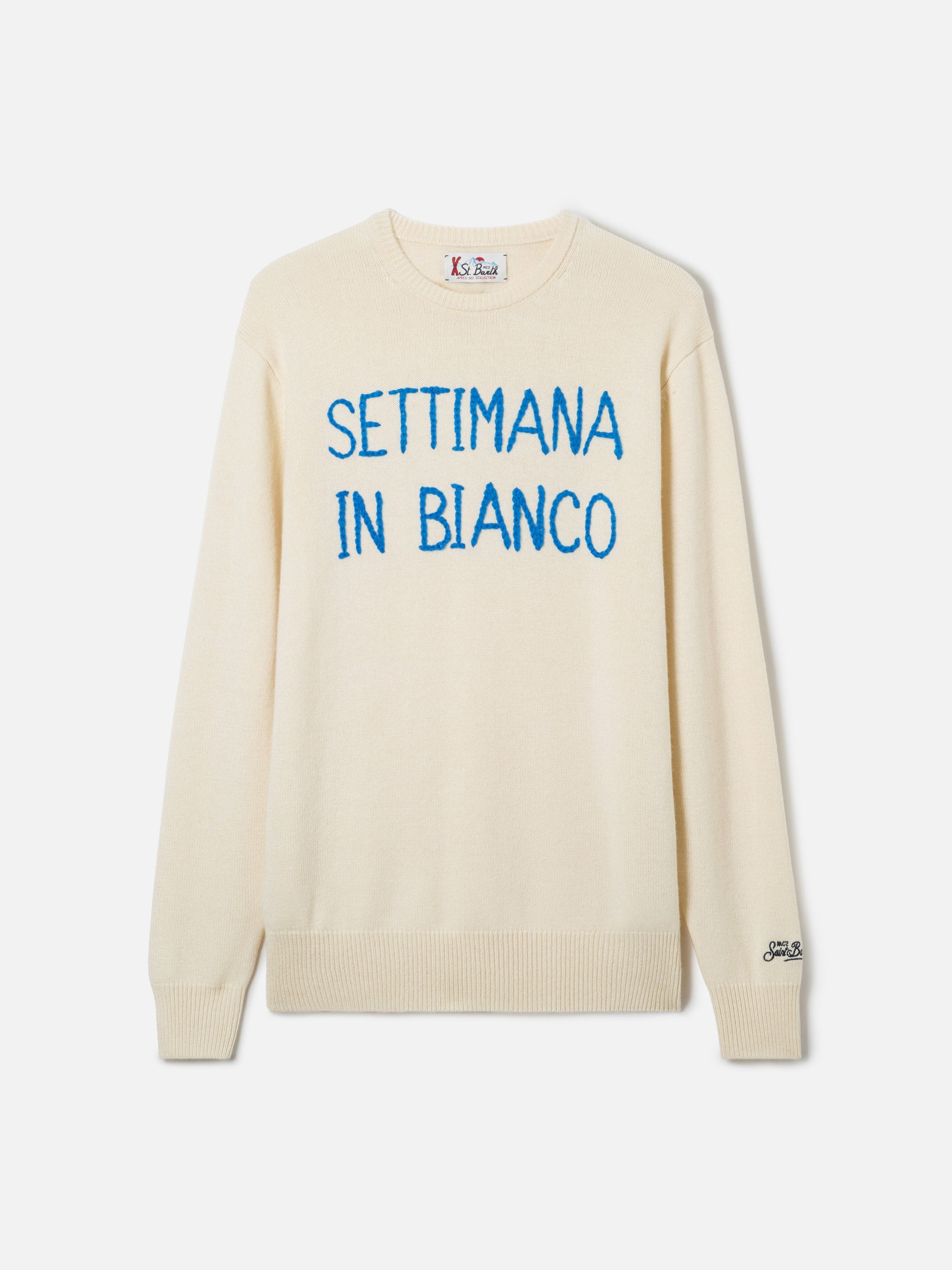Man White Sweater With Settimana Bianco Embroidery