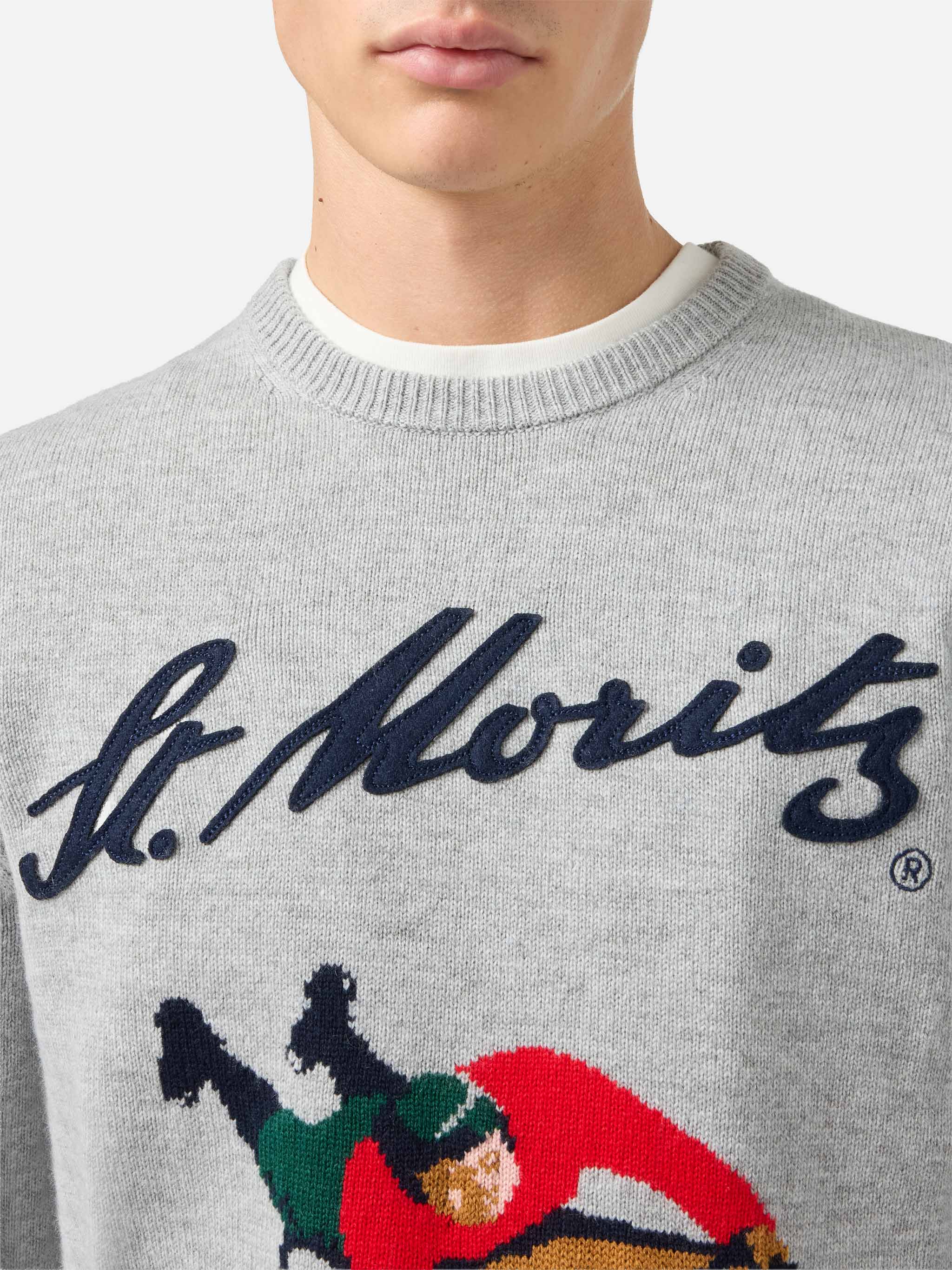 Heron Crewneck Grey With St. Moritz Jacquard And Patch | Top Of The World Special Edition