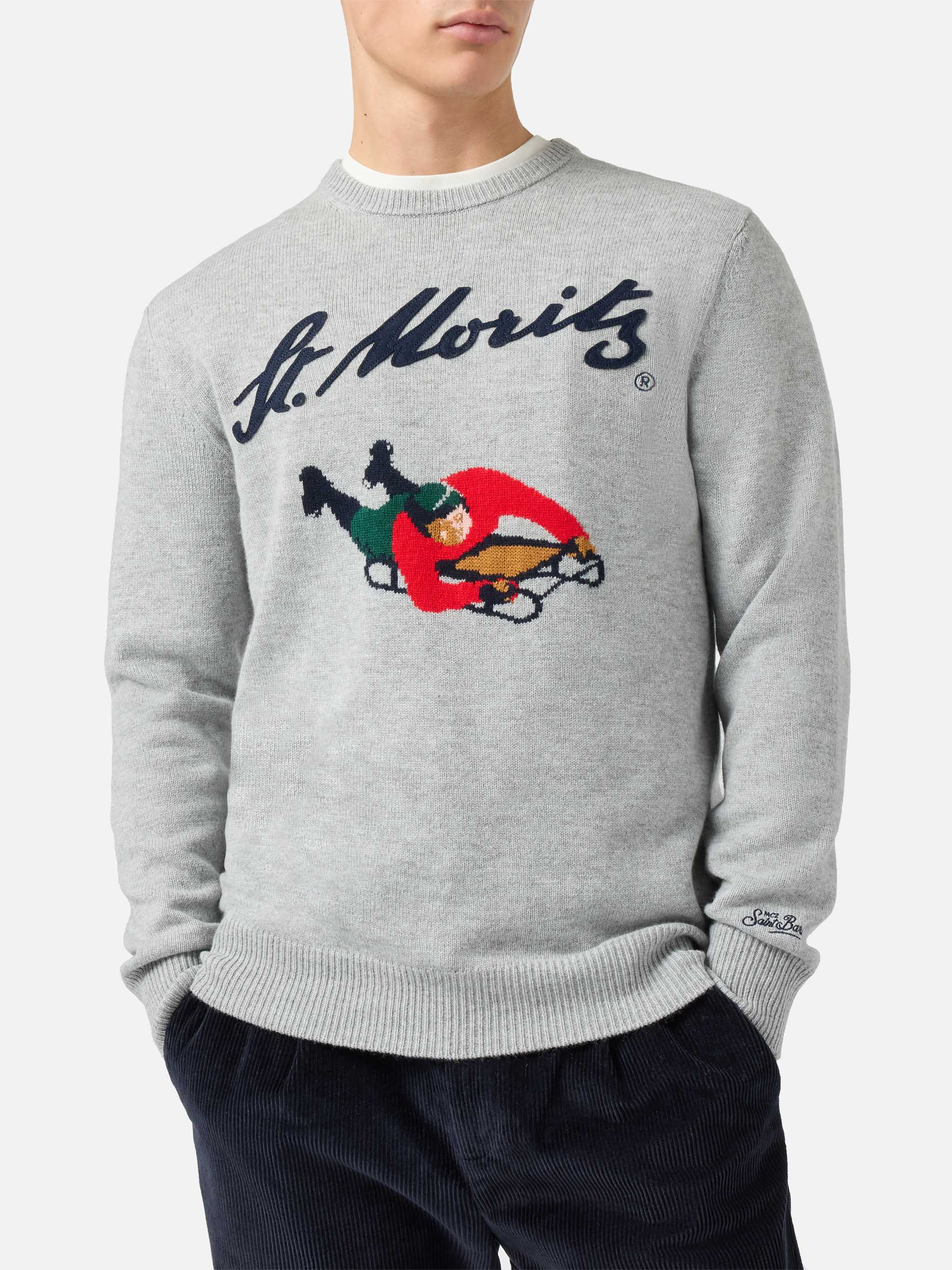 Heron Crewneck Grey With St. Moritz Jacquard And Patch | Top Of The World Special Edition
