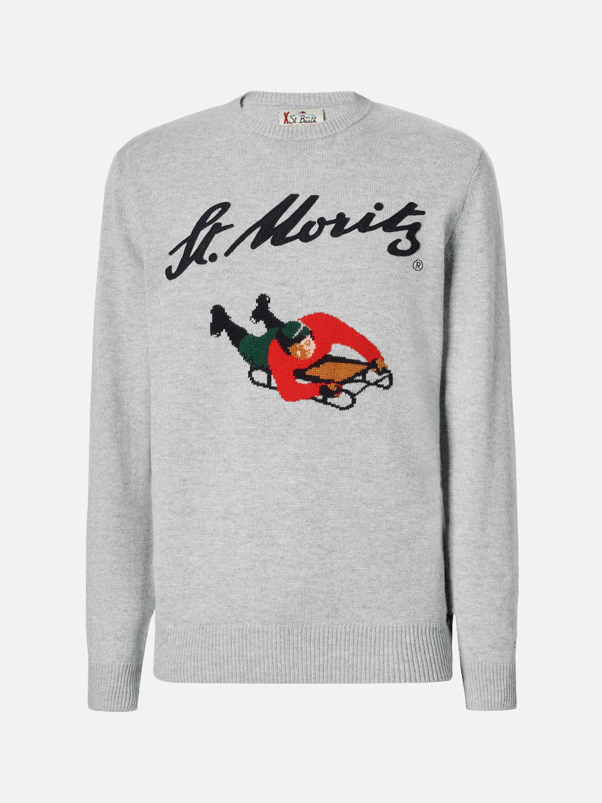 Heron Crewneck Grey With St. Moritz Jacquard And Patch | Top Of The World Special Edition