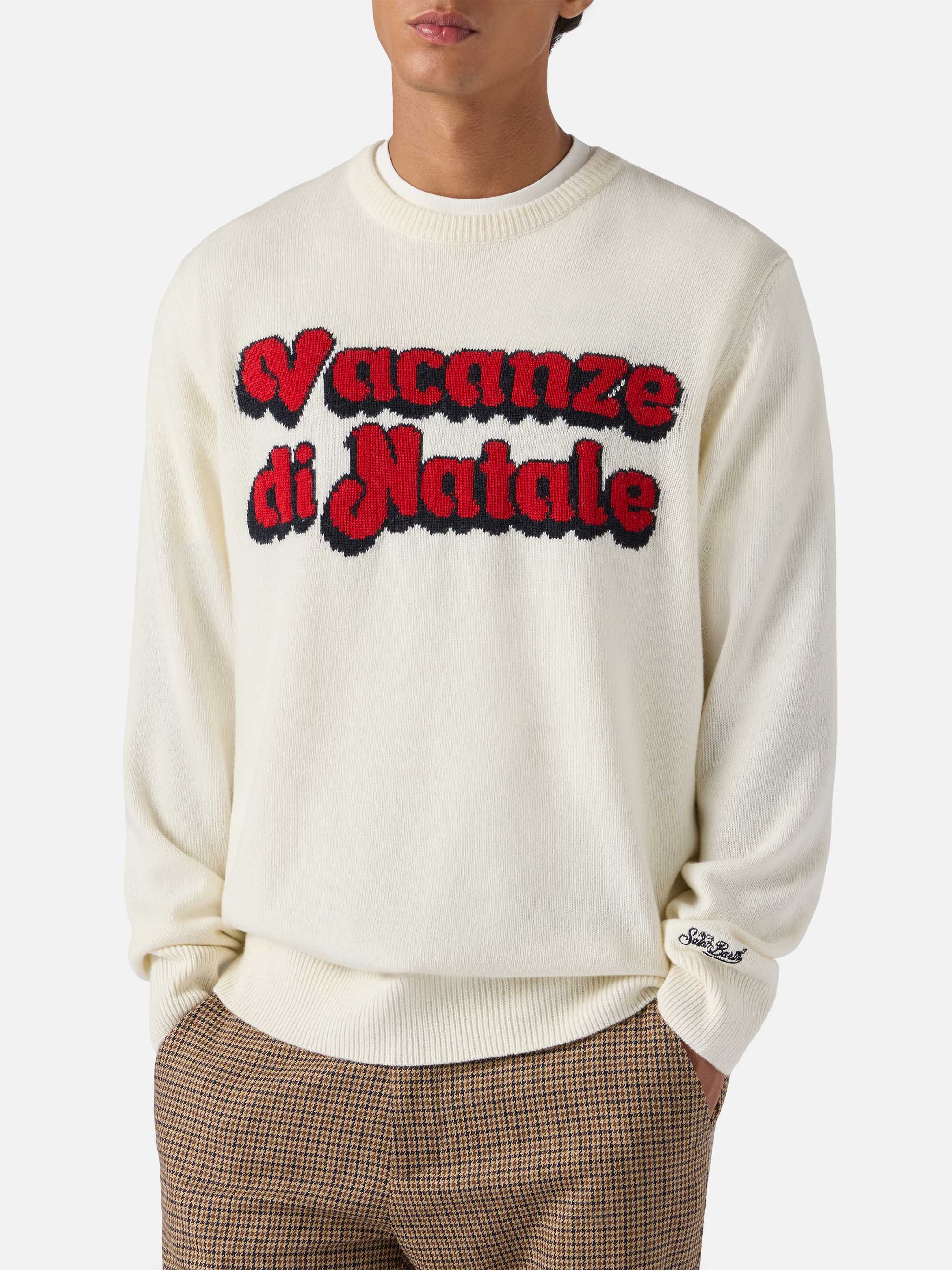 Heron Crewneck White With Vacanze Di Natale Jacquard | Special Edition