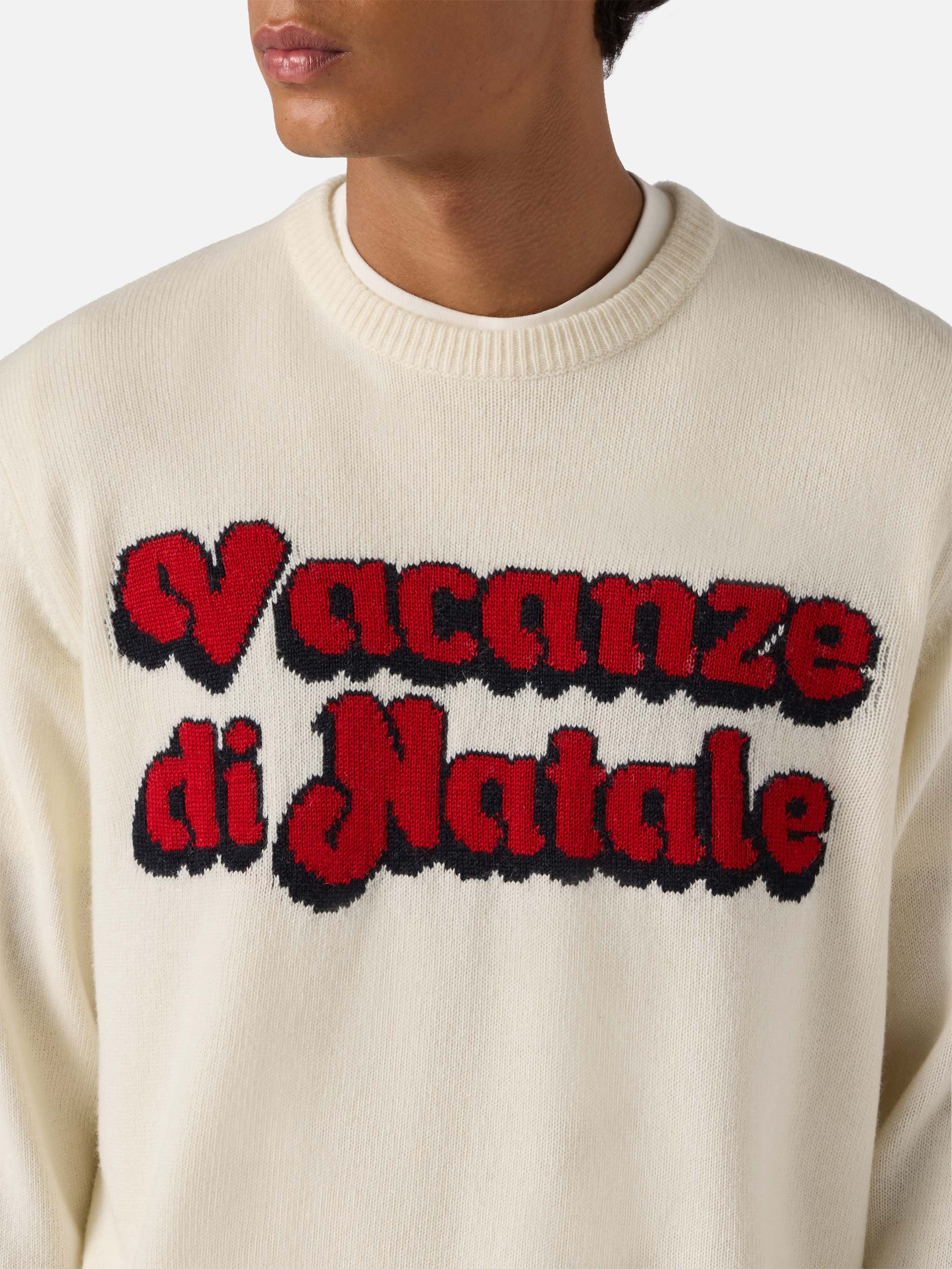 Heron Crewneck White With Vacanze Di Natale Jacquard | Special Edition