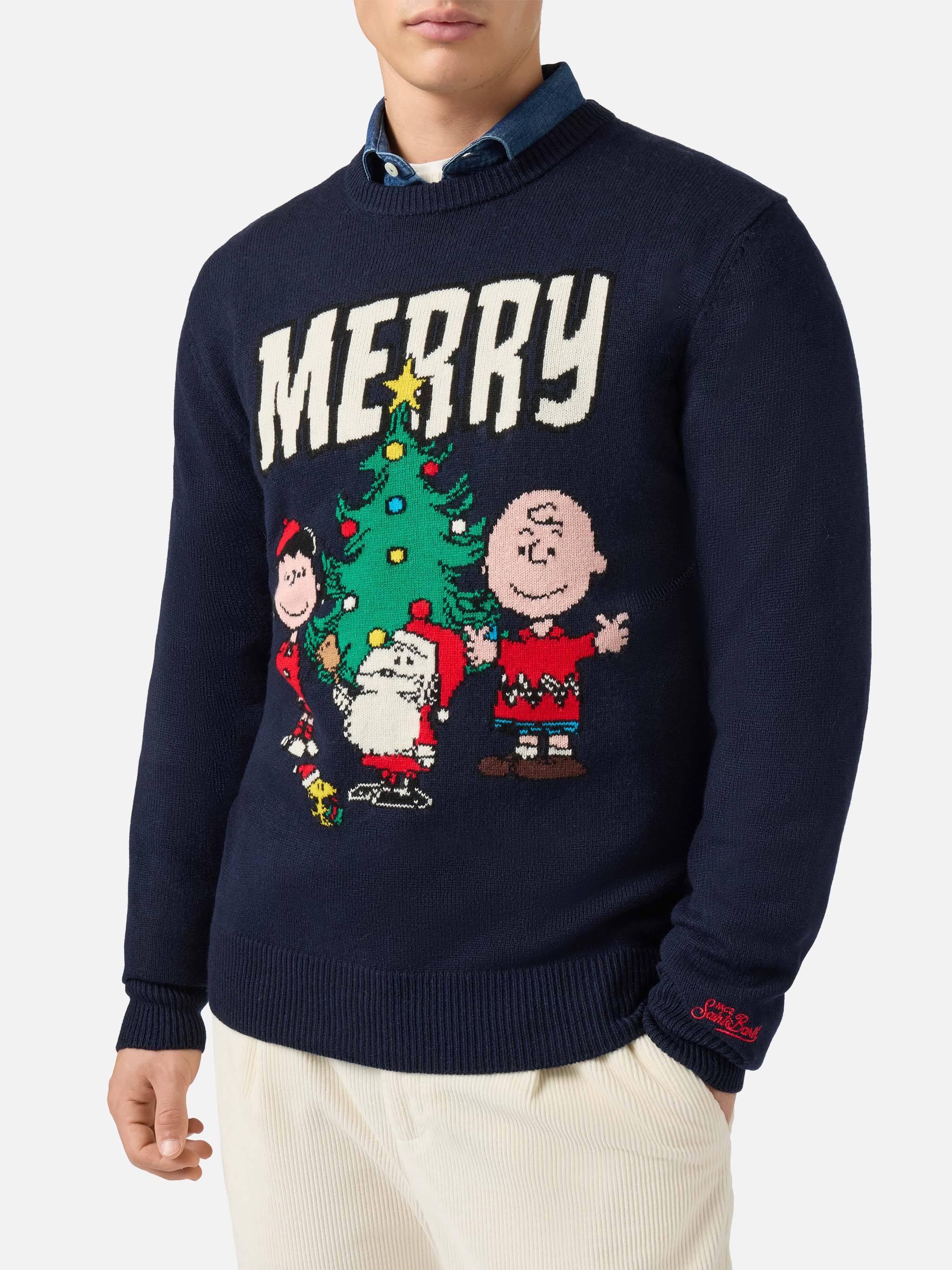 Heron Crewneck With Peanuts Holiday-Theme Jacquard | Special Edition Blue