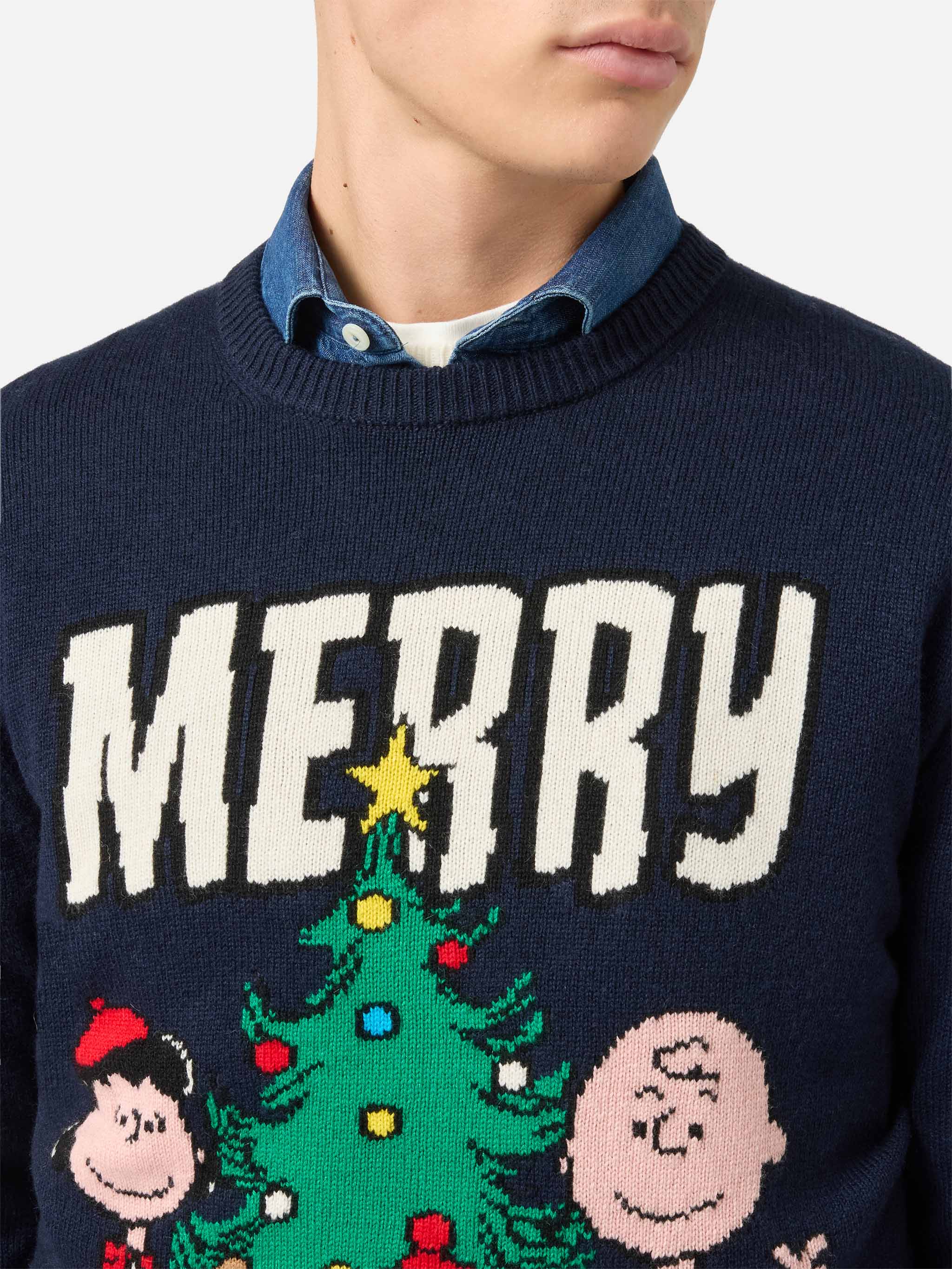 Heron Crewneck With Peanuts Holiday-Theme Jacquard | Special Edition Blue