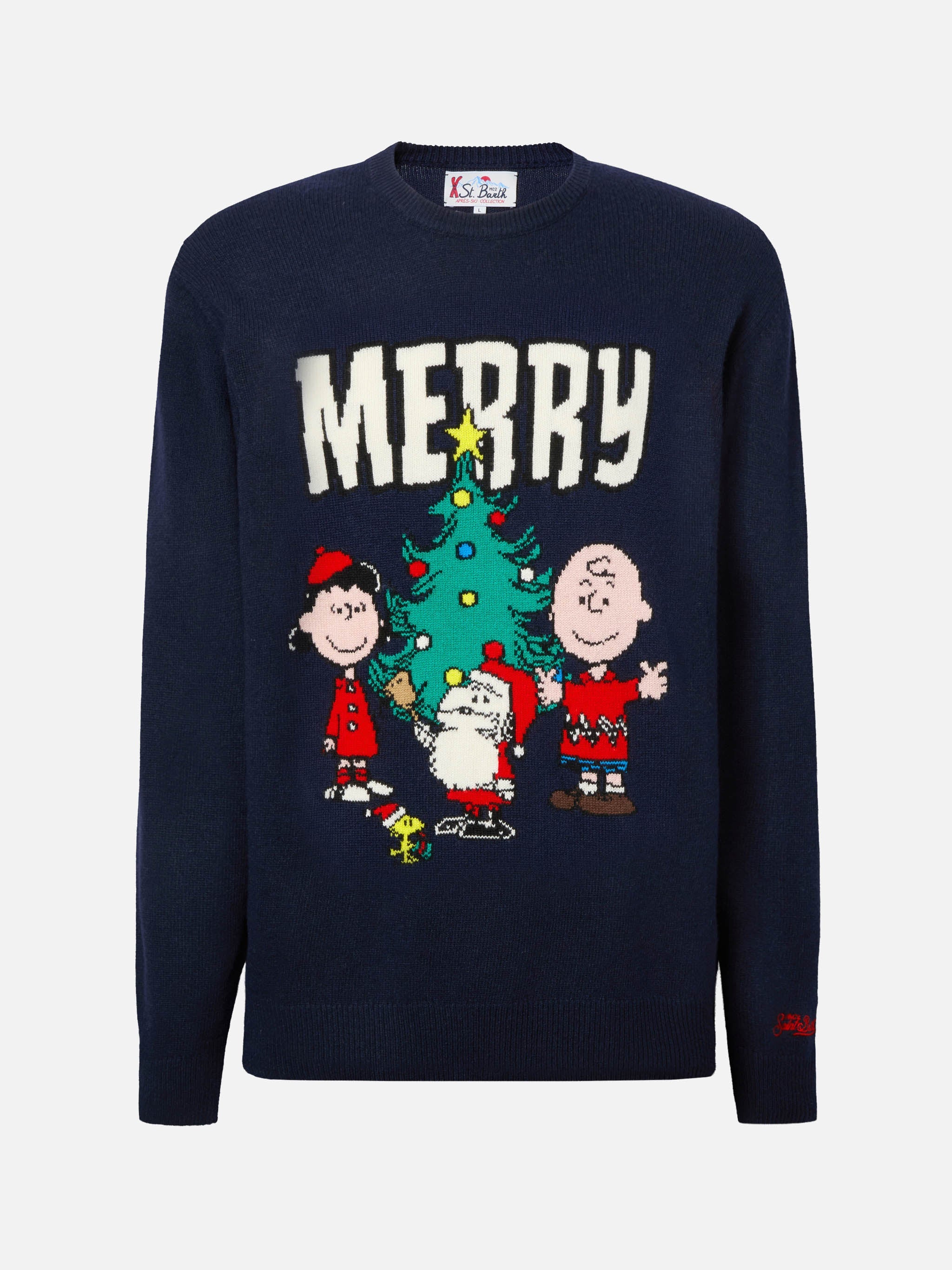 Heron Crewneck With Peanuts Holiday-Theme Jacquard | Special Edition Blue