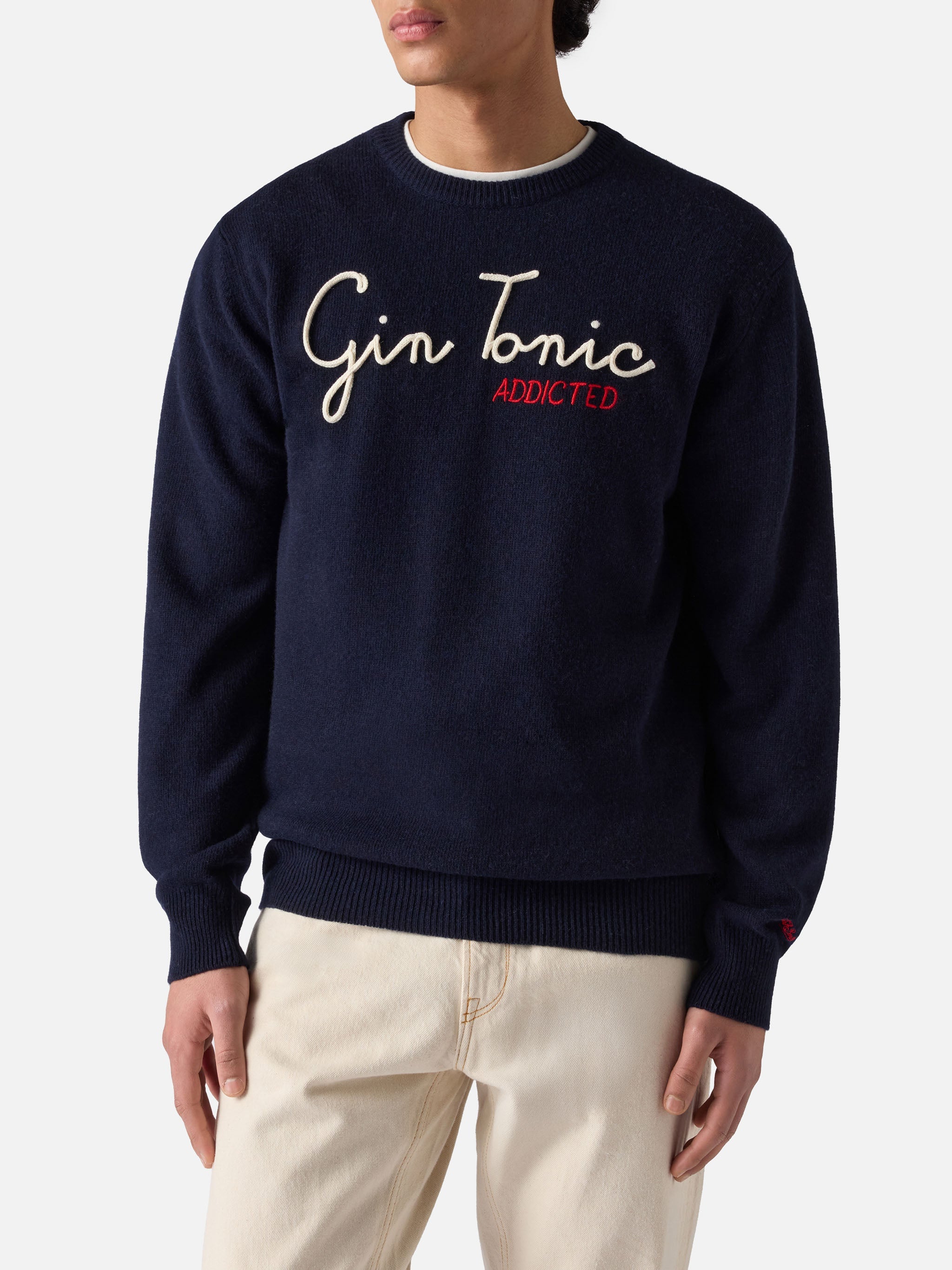 Navy Blue Crewneck Heron With Gin Tonic Addicted Embroidery