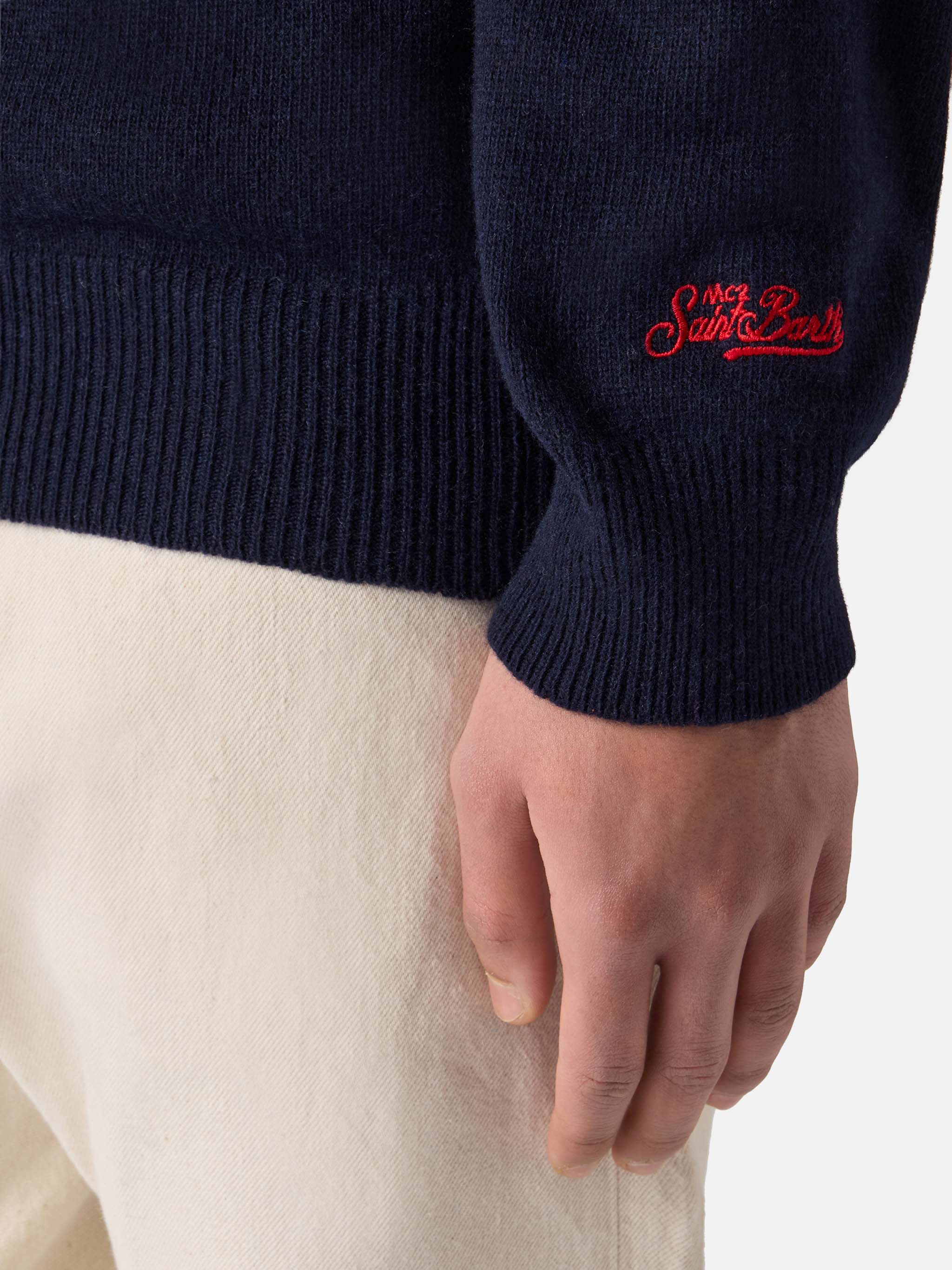 Navy Blue Crewneck Heron With Gin Tonic Addicted Embroidery