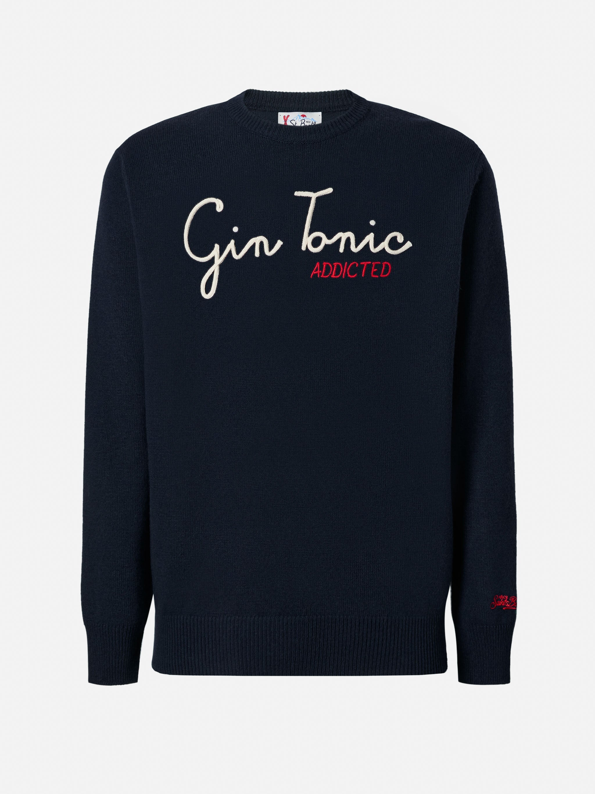 Navy Blue Crewneck Heron With Gin Tonic Addicted Embroidery