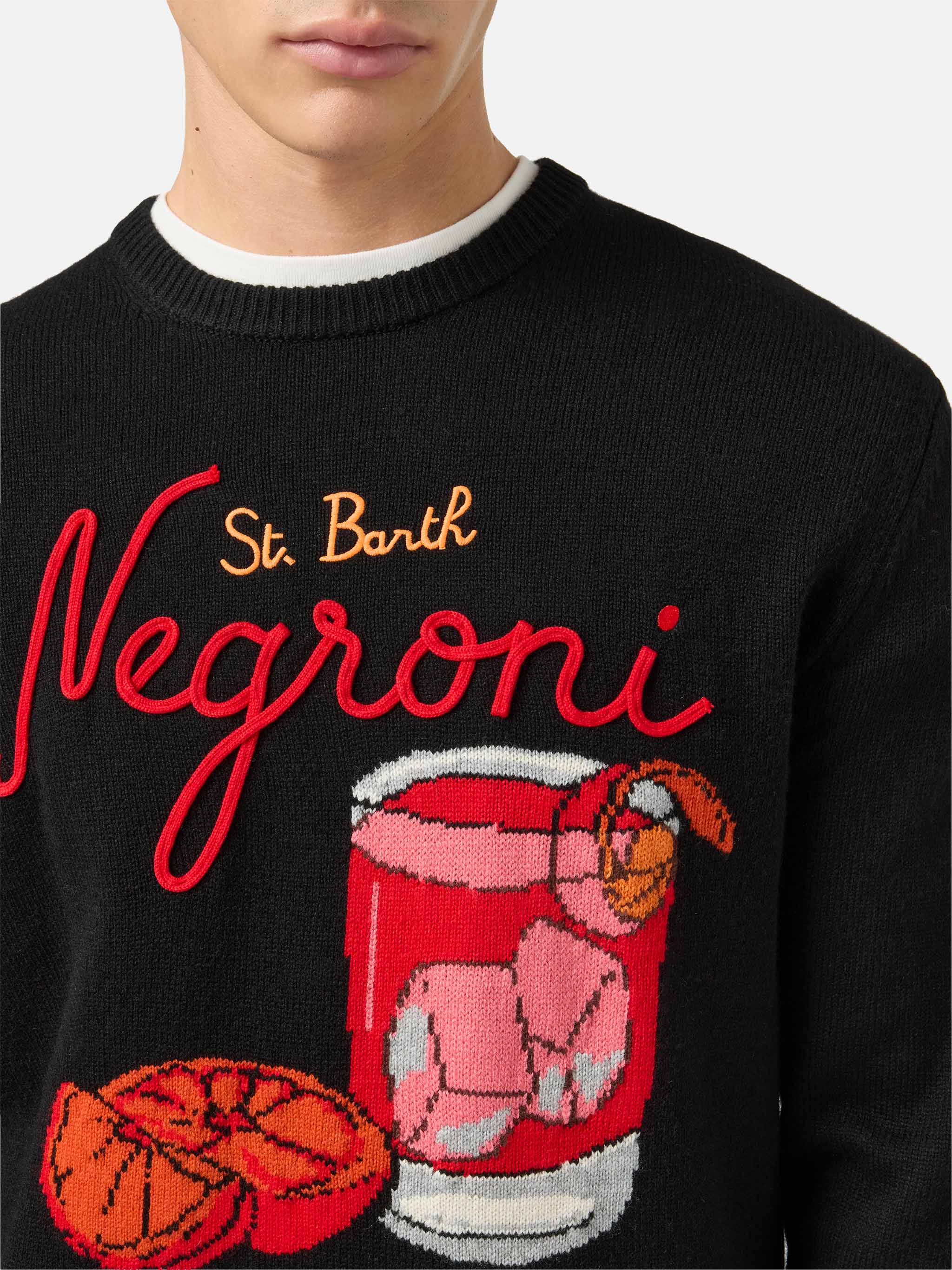 Black Sweater Heron With St. Barth Negroni Embroidery