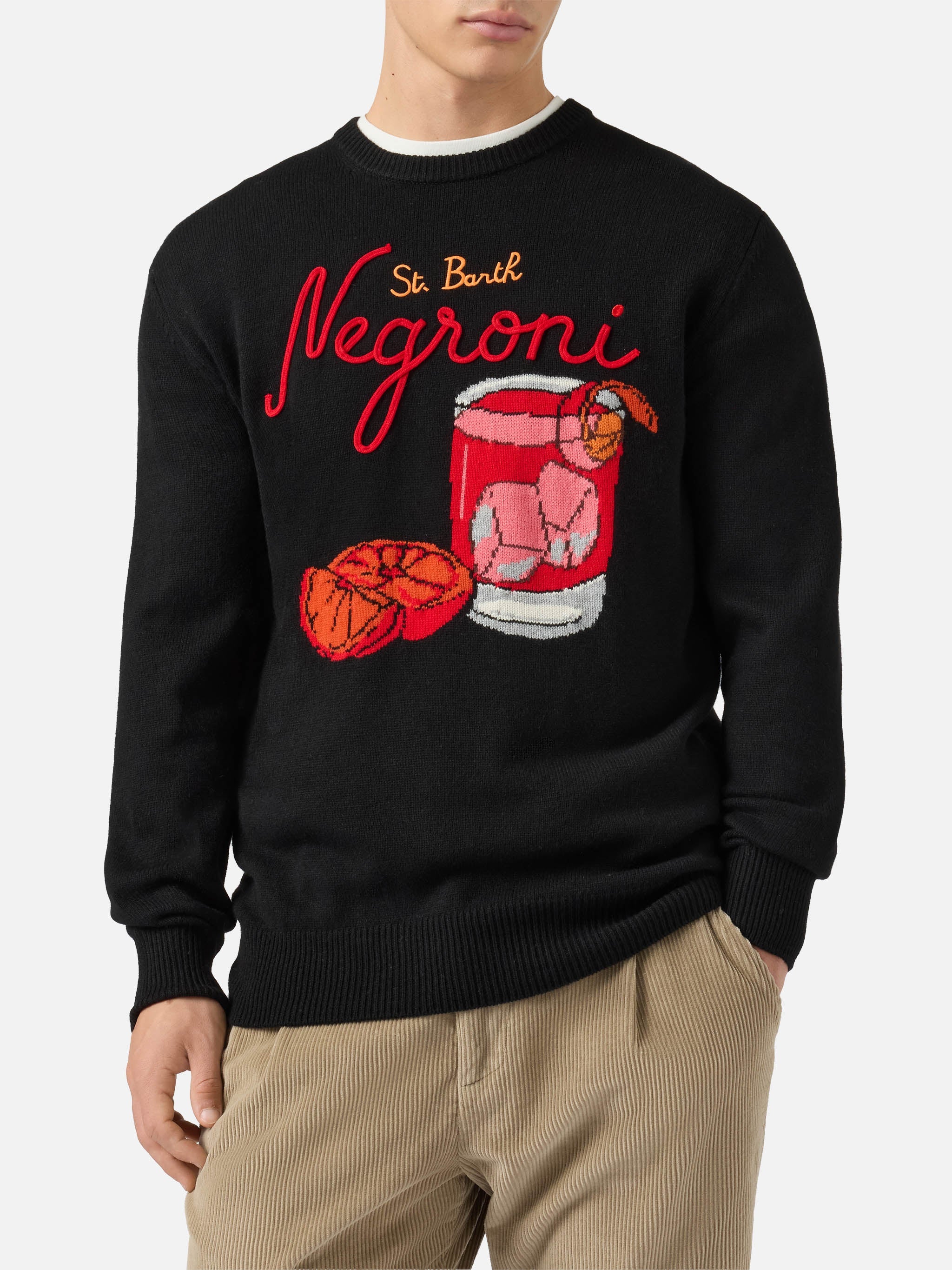 Black Sweater Heron With St. Barth Negroni Embroidery