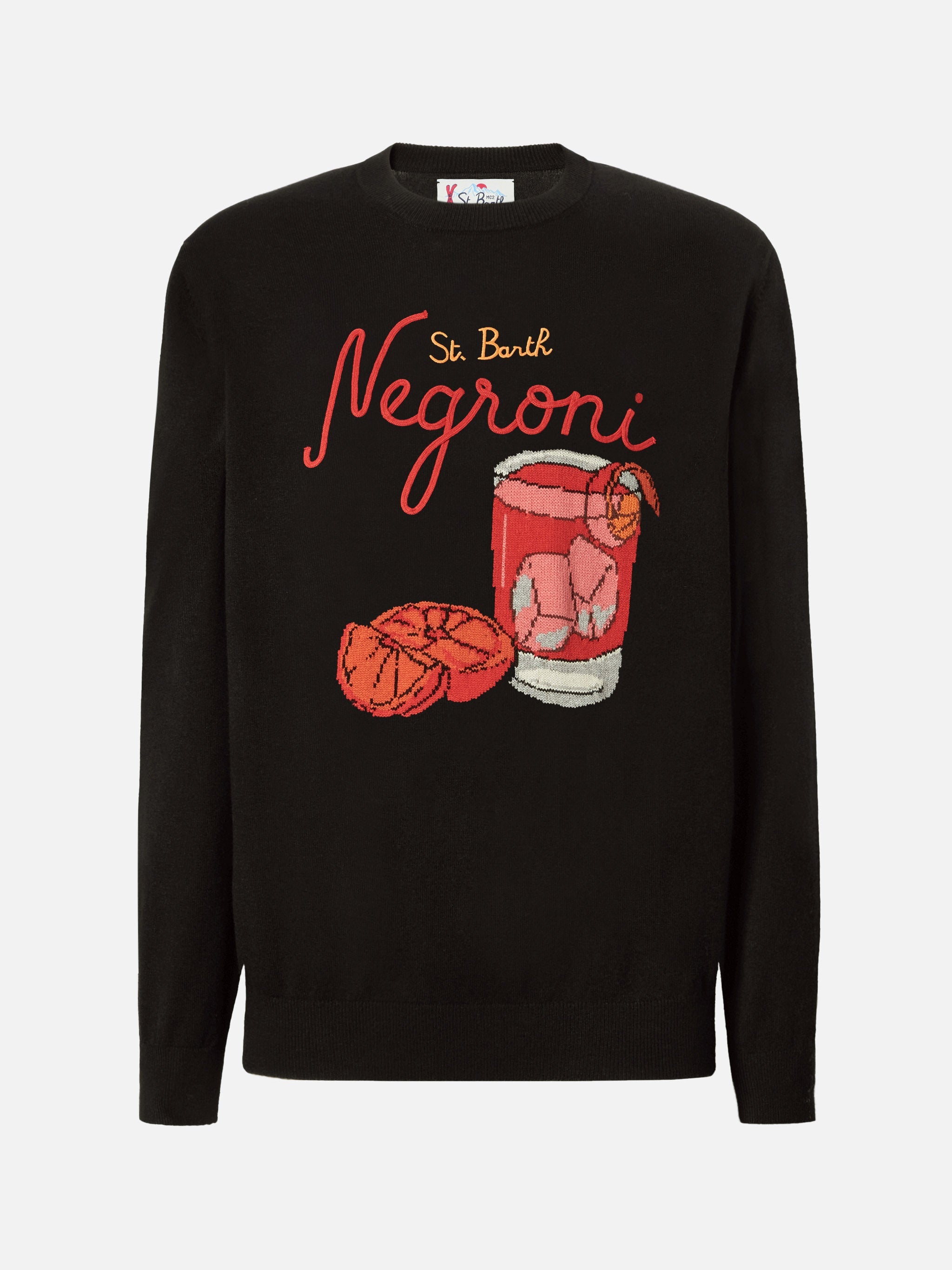 Black Sweater Heron With St. Barth Negroni Embroidery