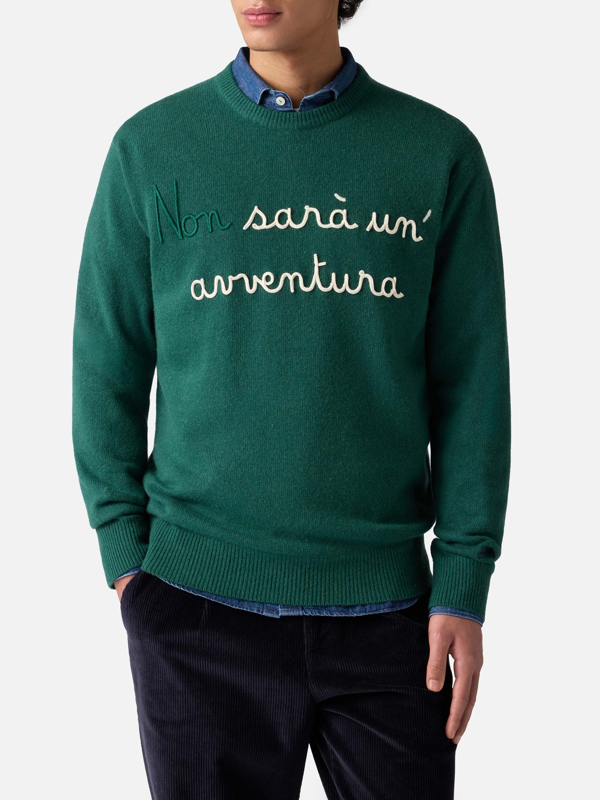 Green Sweater Heron With Non Sarà Unavventura Embroidery