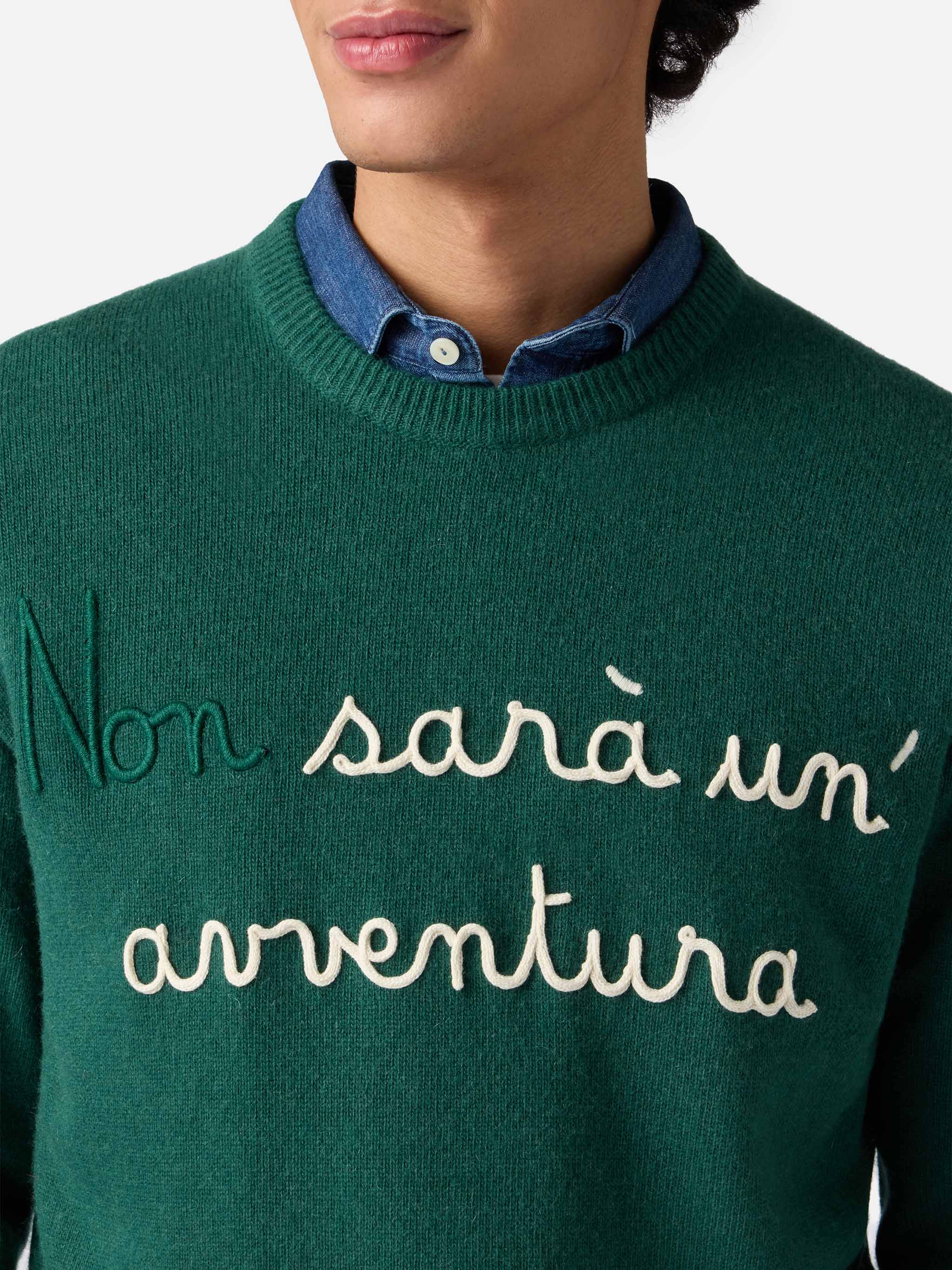Green Sweater Heron With Non Sarà Unavventura Embroidery