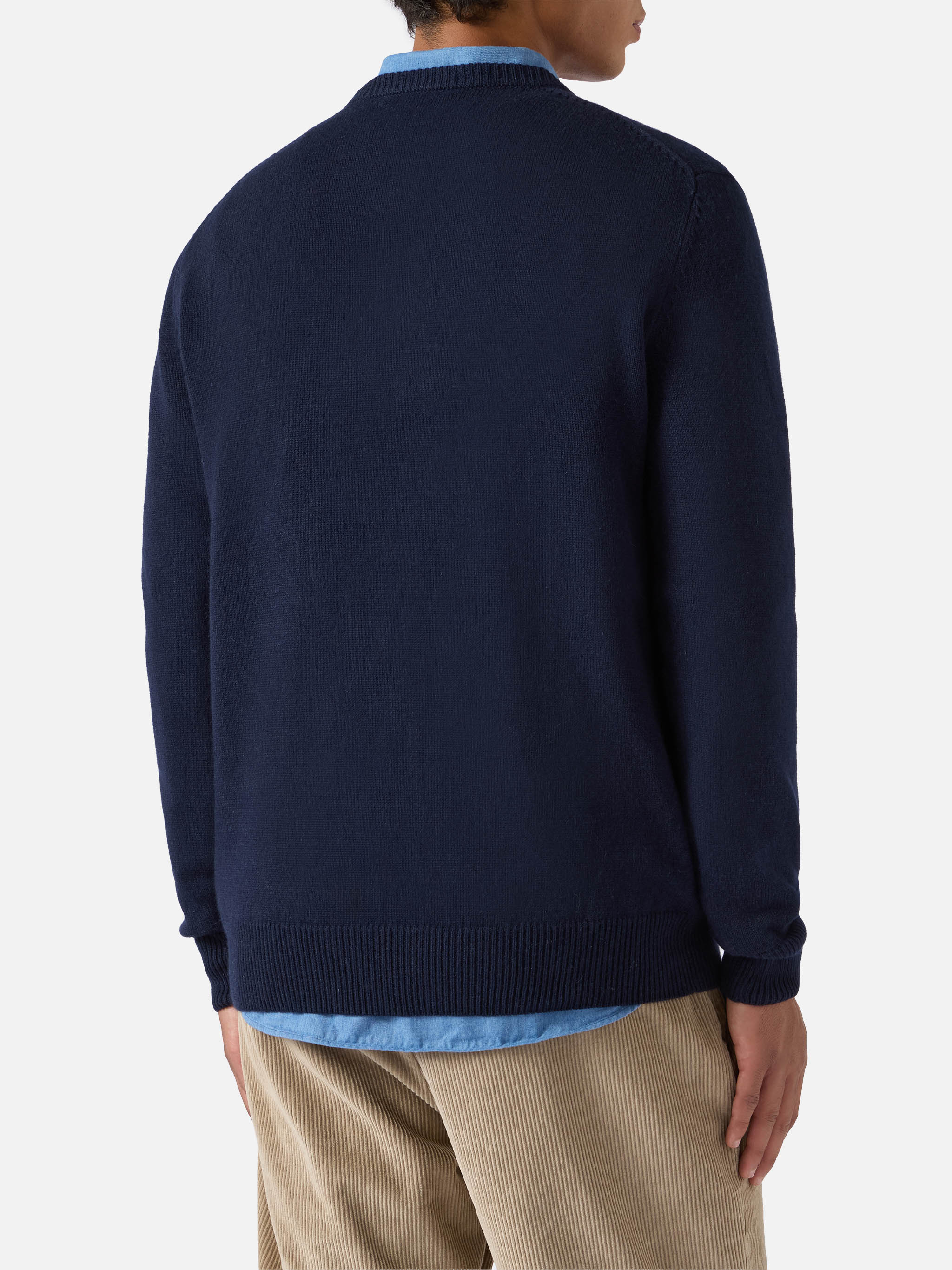 Blended Cashmere Sweater Heron With Posta Cortina Embroidery Blue