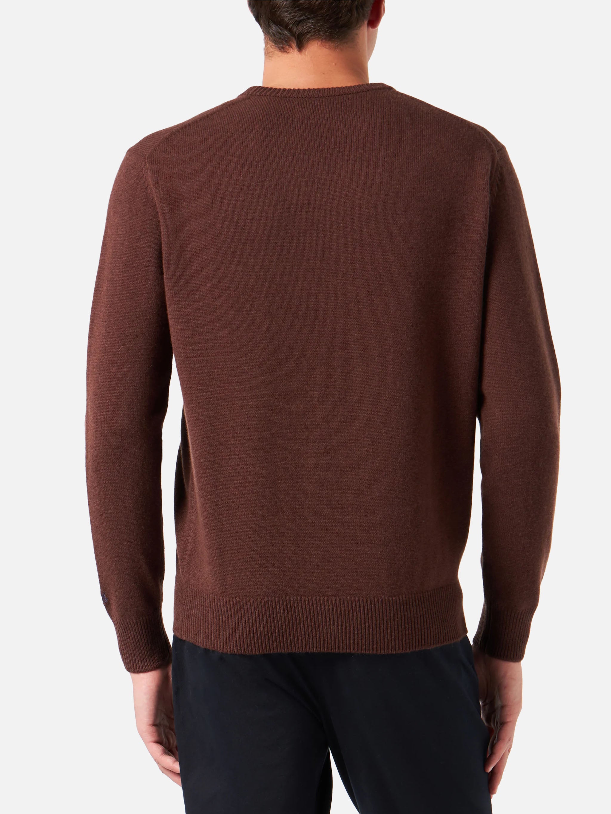 Man Crewneck Sweater With Sei Come La Mia Moto Embroidery Brown